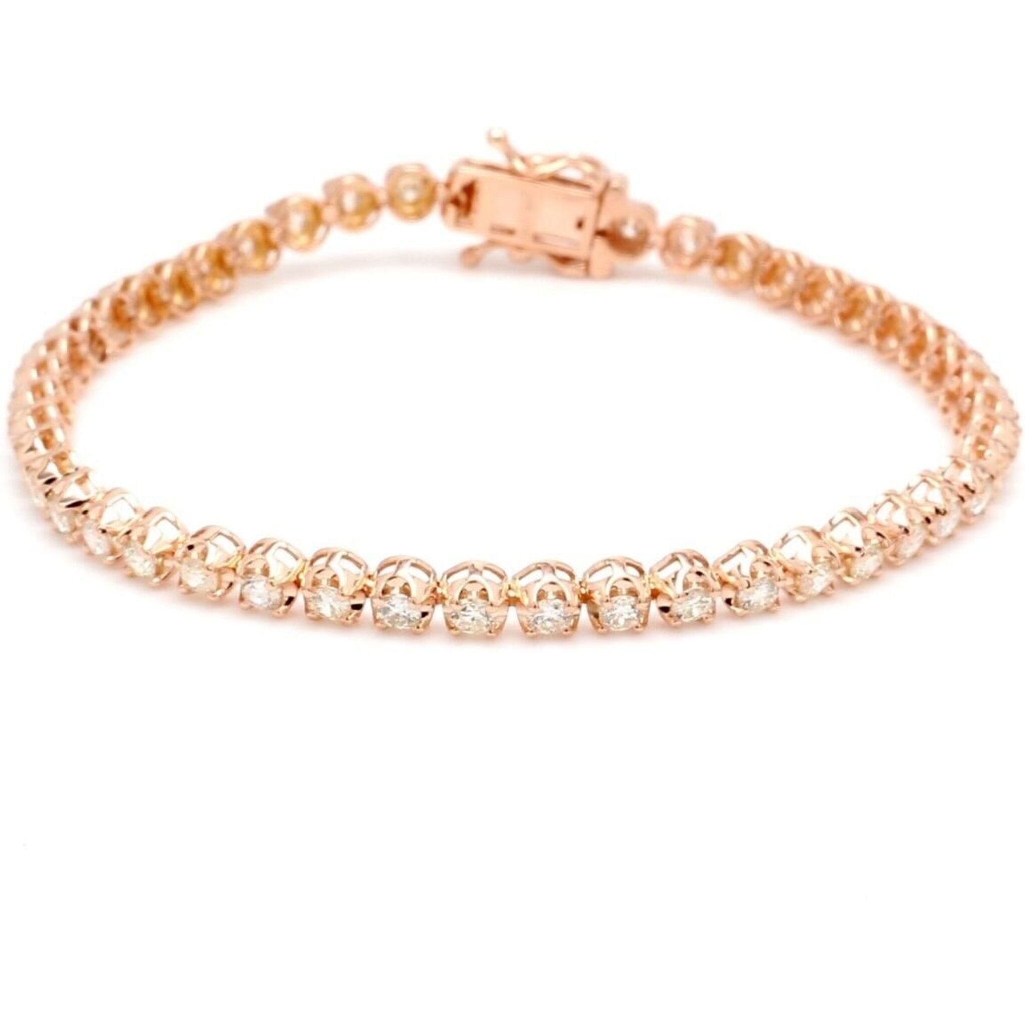 Ninacci 14K Rose Gold 7" Tennis Bracelet with Crown Head Prong Set Round Diamonds - 6.33 Carat Total Diamond Weight