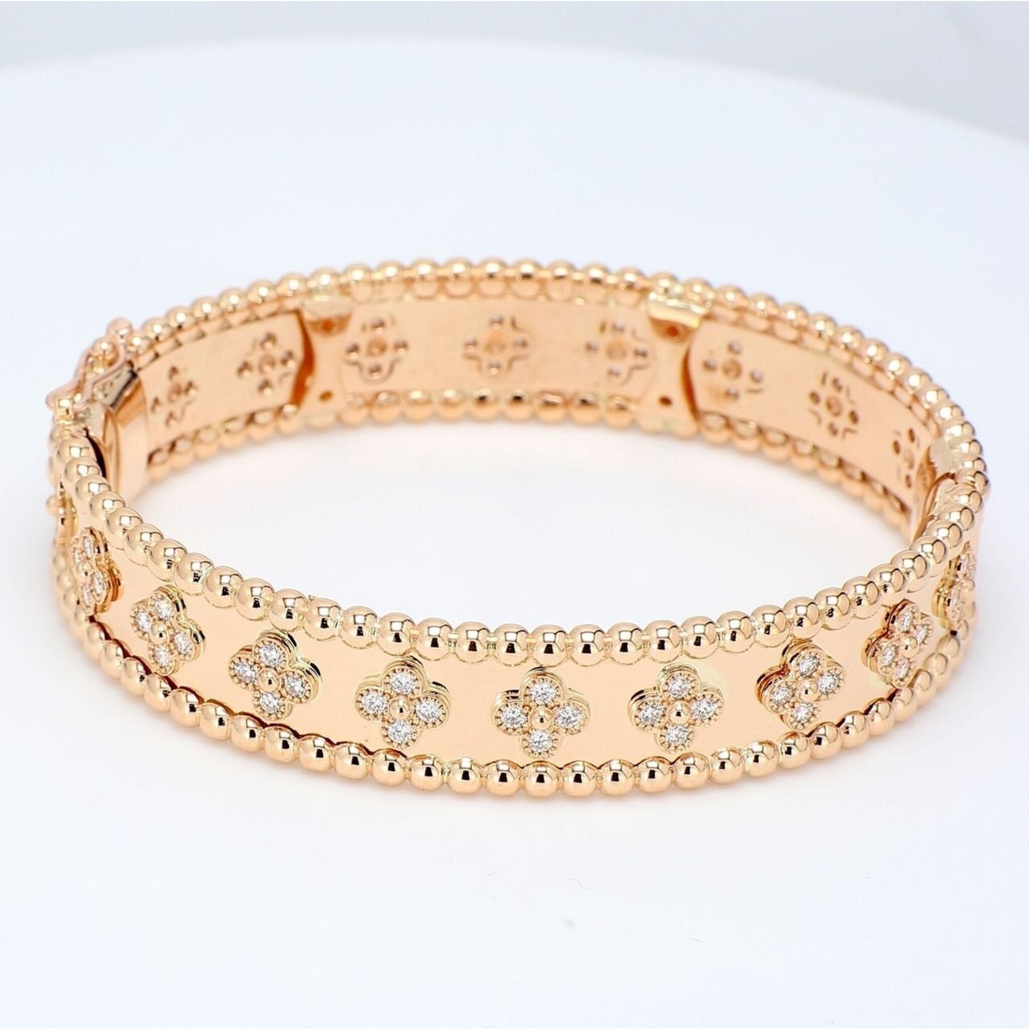 Ninacci 14K Rose Gold Flower Bangle with 2.02 Carats Round Diamonds - Timeless Elegance and Romance