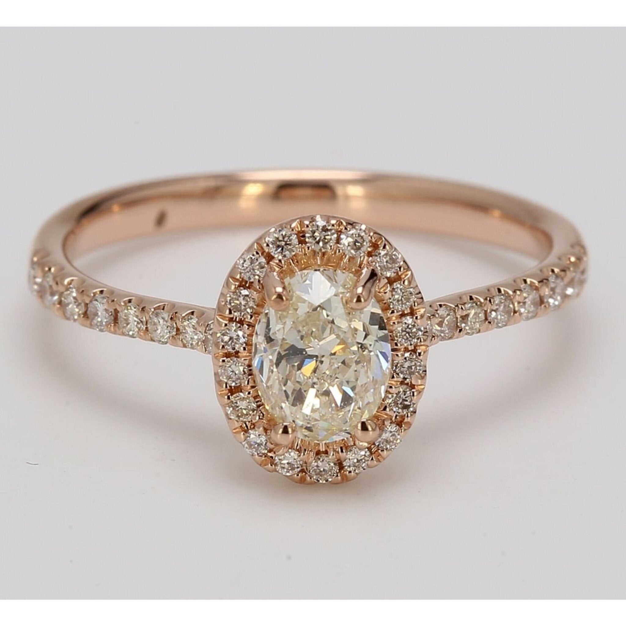 Ninacci 14K Rose Gold Halo Ring with 0.73 Carats Oval Diamond