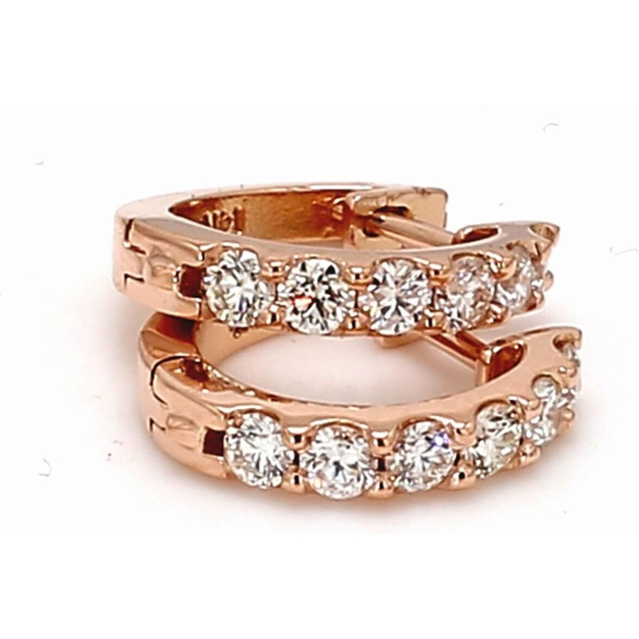 Ninacci 14K Rose Gold Huggy Earrings with Prong Set Round Diamonds - 0.68 Carat Total Diamond Weight