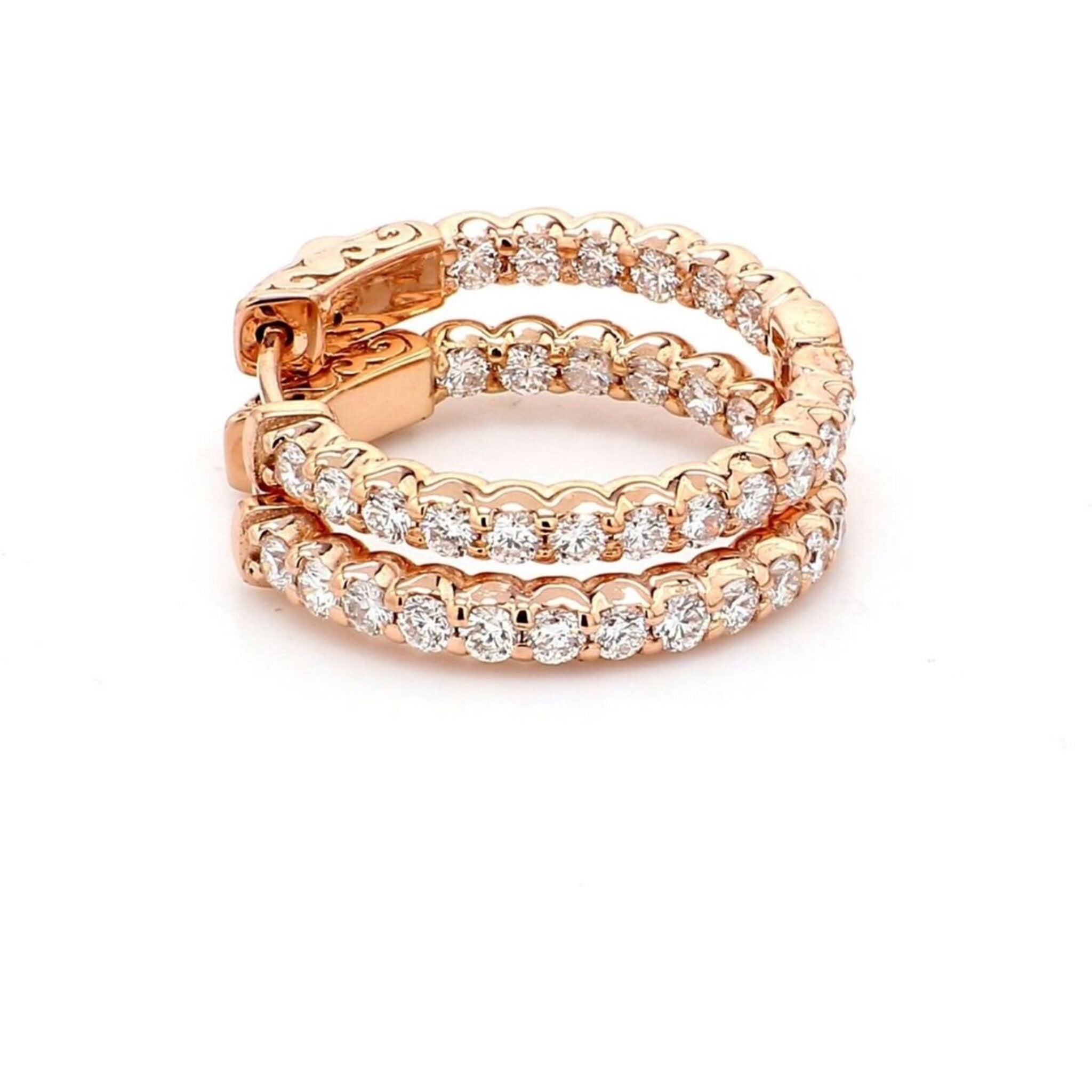 Ninacci 14K Rose Gold Inside Out Hoop Earrings with 1.42 Carats Round Diamonds