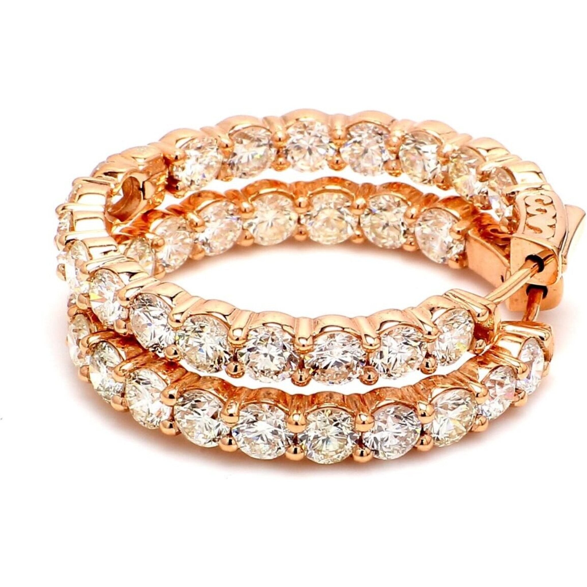 Ninacci 14K Rose Gold Inside Out Hoop Earrings with 8.32 Carats Prong-Set Diamonds