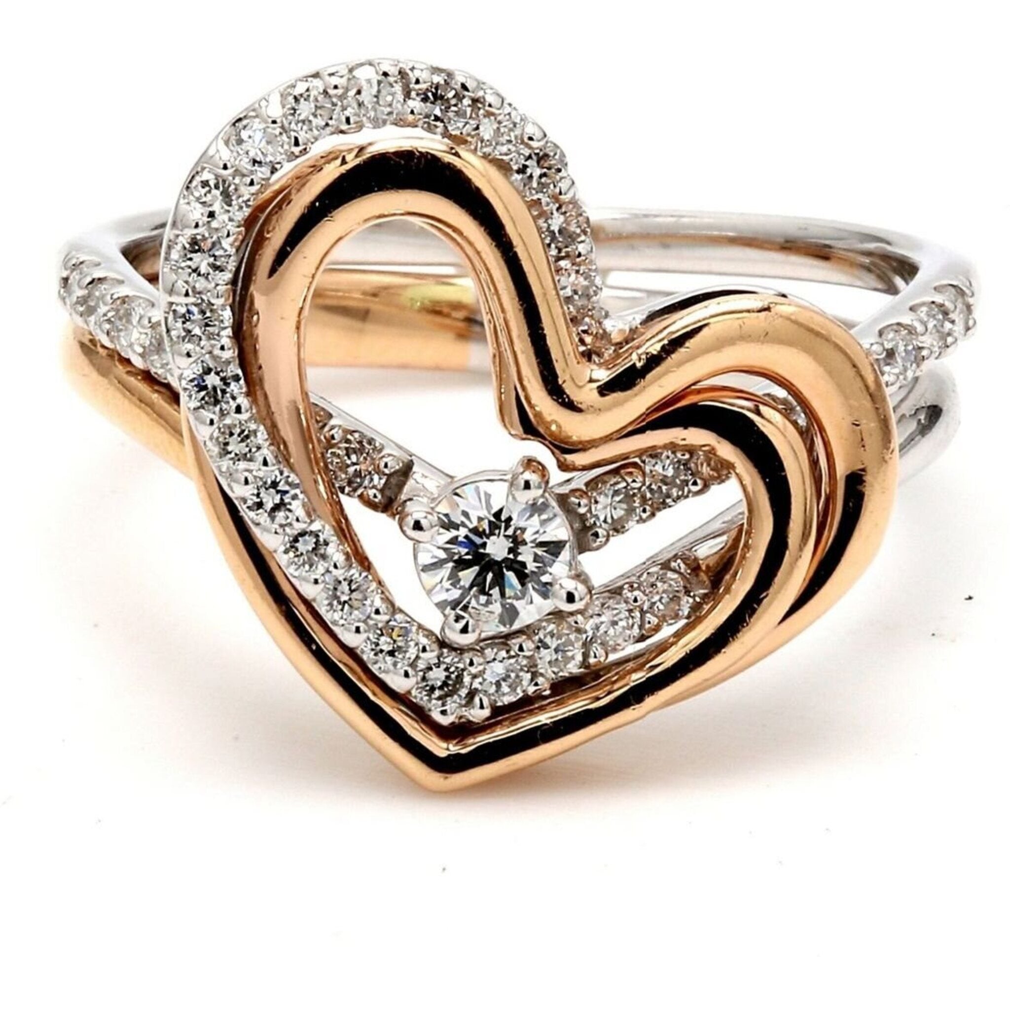 Ninacci 14K Tri-Color Heart Shaped Diamond Fashion Ring - 0.52 Carat Total Diamond Weight - Size 6.5