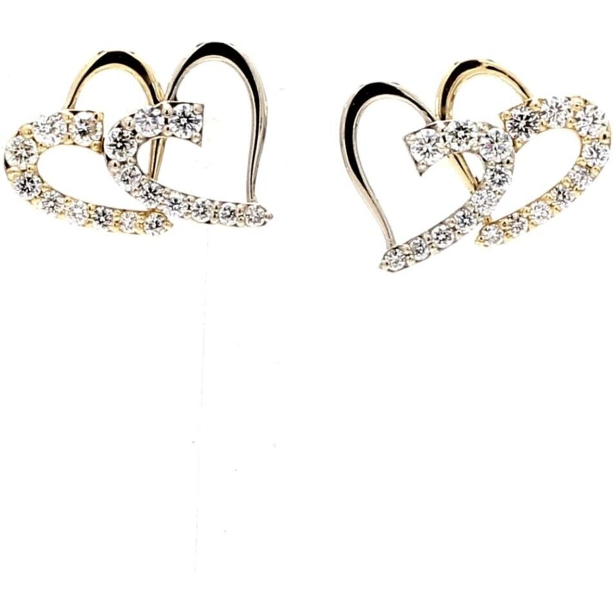 Ninacci 14K Two-Tone Double Heart Diamond Stud Earrings - 0.74 Carat Total Diamond Weight