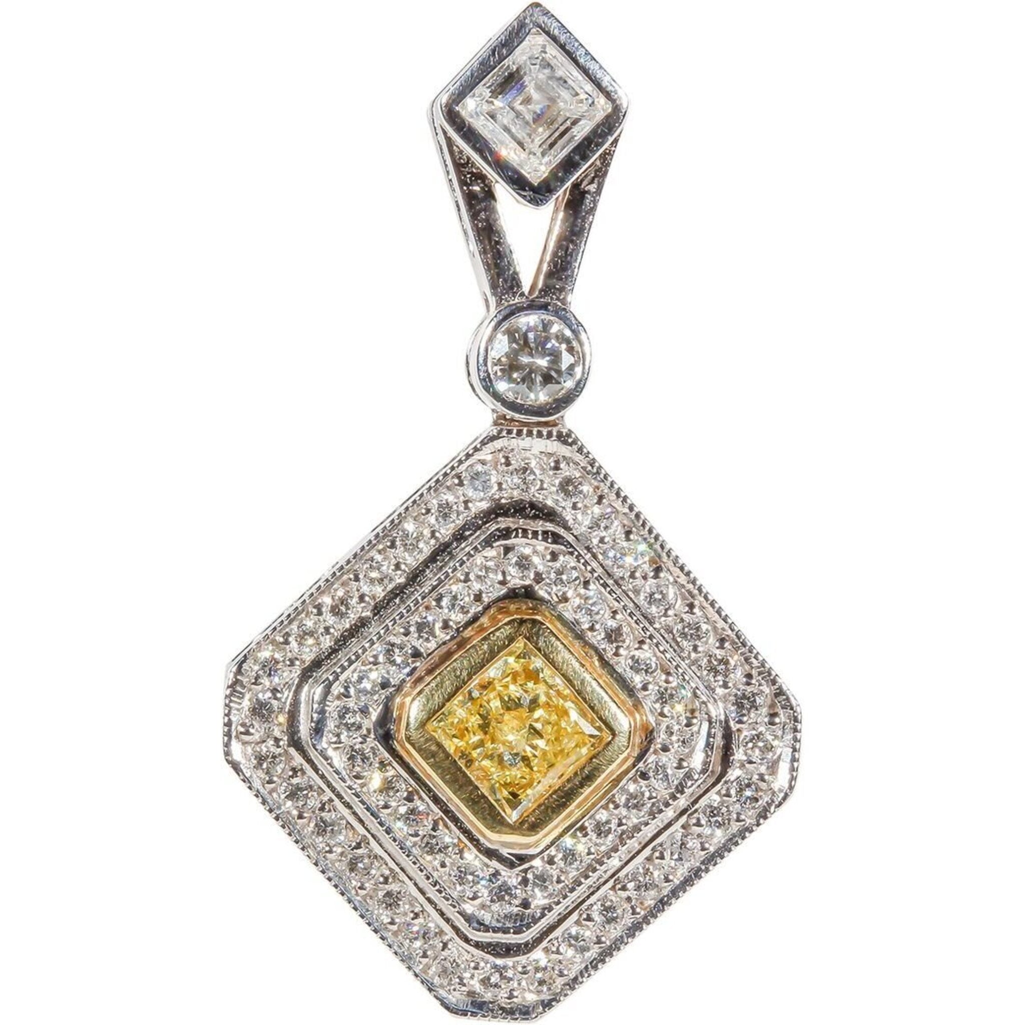 Ninacci 14K Two-Tone Pendant with Enchanting Fancy Yellow Diamond Center