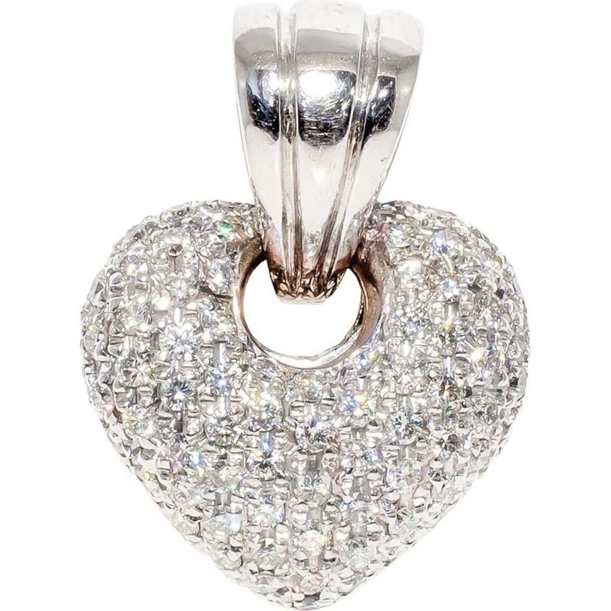 Ninacci 14K Two-Tone Puffed Heart Pendant with 2.50 Carats Round Diamond Brilliance