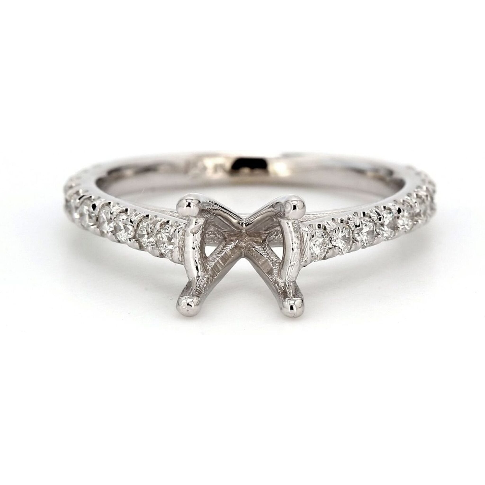 Ninacci 14K White Gold 0.35 Carats Round Diamond Semi-Mount Engagement Ring - Size 5.75