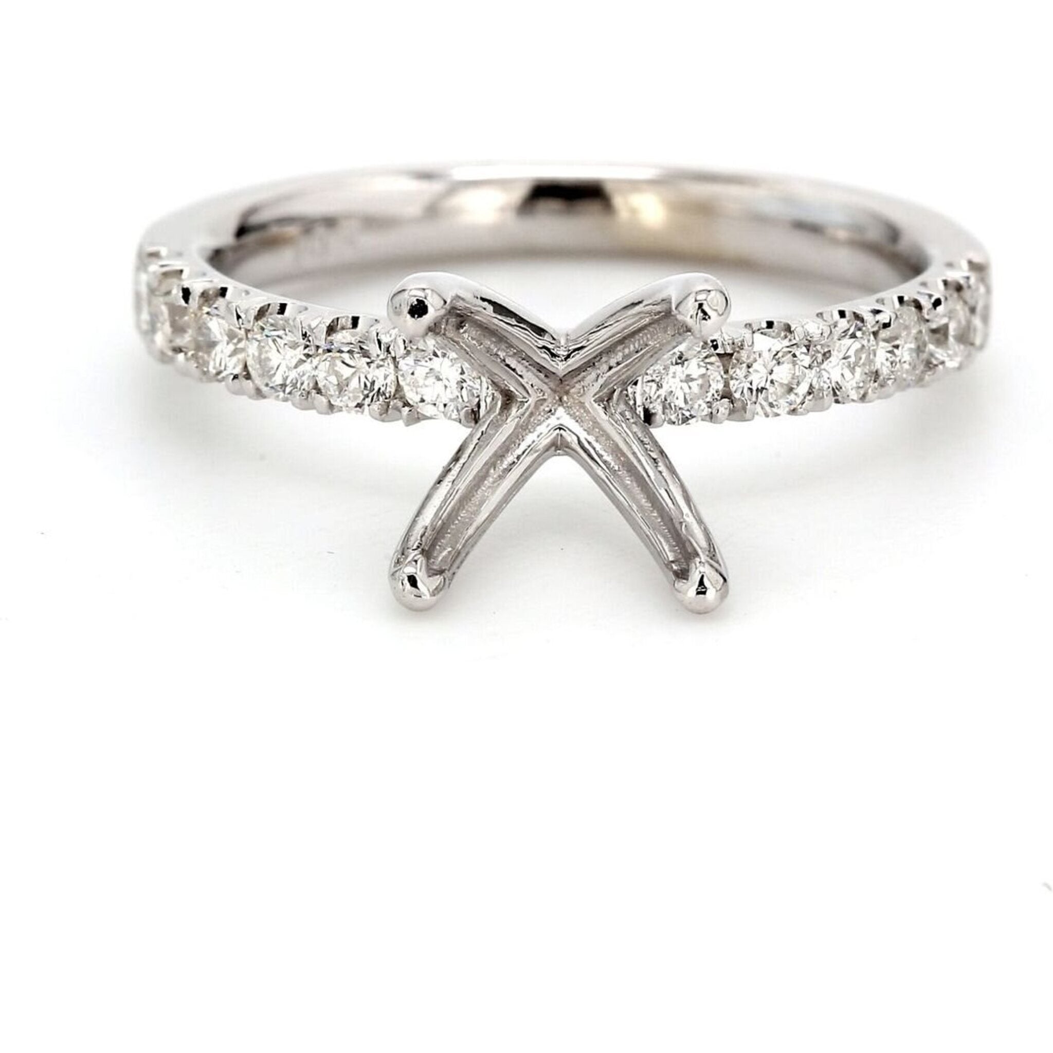 Ninacci 14K White Gold 0.45 Carat Total Diamond Weight Semi-Mount Ring with U-Prong Set Round Diamonds - Size 6.75
