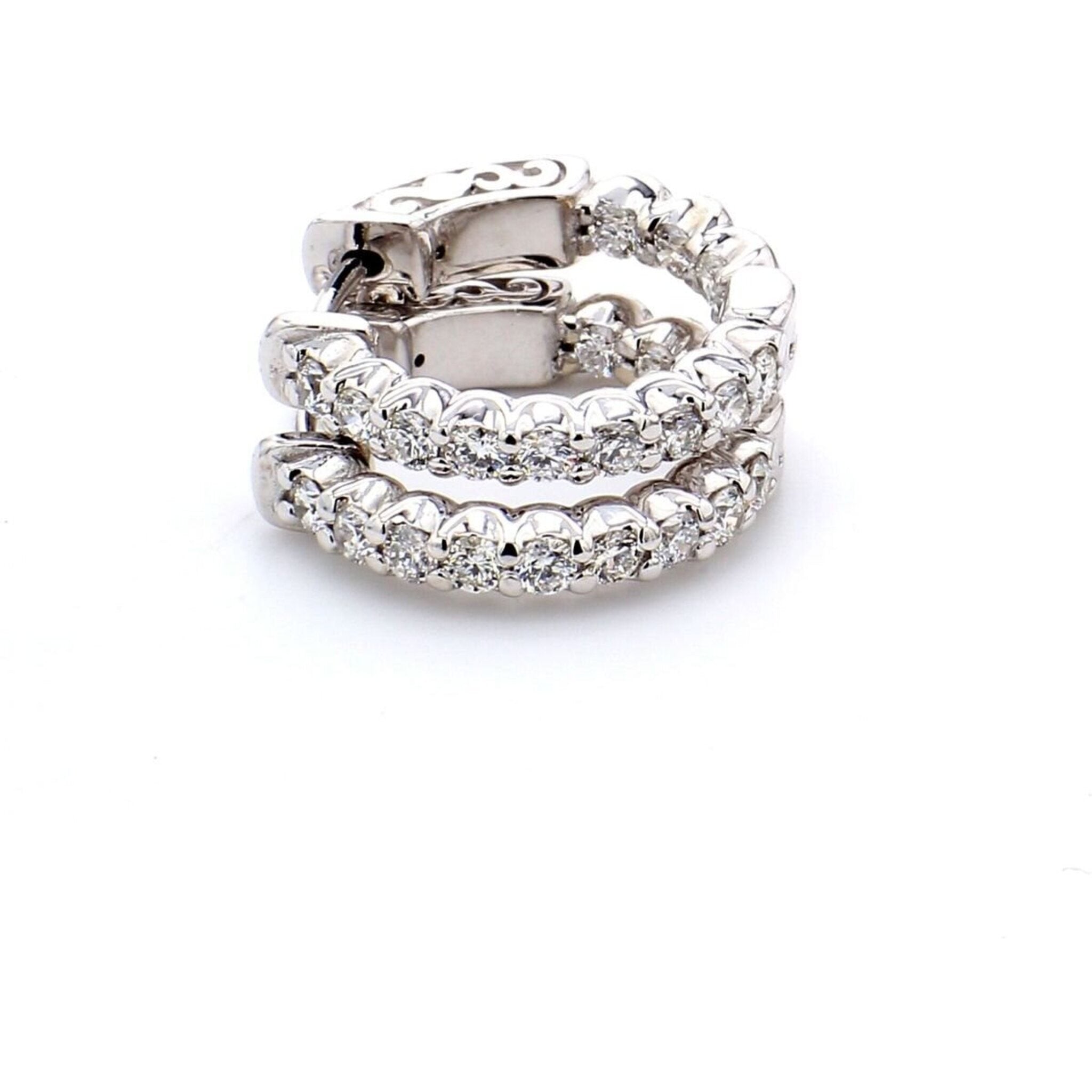 Ninacci 14K White Gold 0.5" Inside Out Hoop Earrings with U-Prong Set Round Diamonds - 0.81 Carat Total Diamond Weight