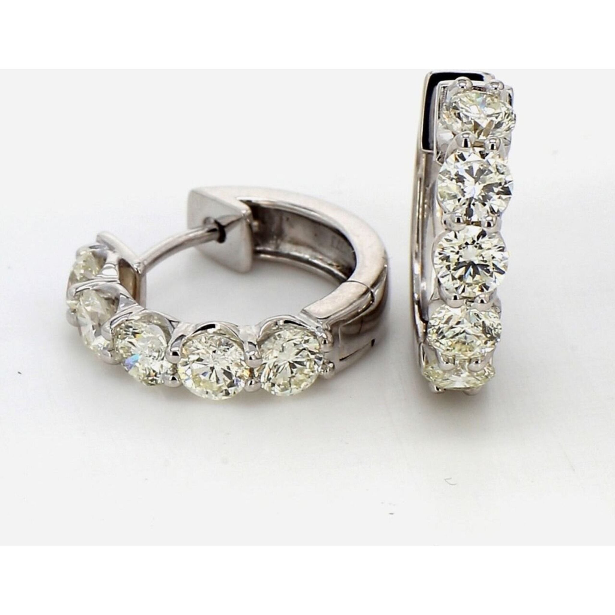 Ninacci 14K White Gold 0.50" Hoop Earrings with Prong-Set Round Diamonds - 2.14 Carat Total Diamond Weight
