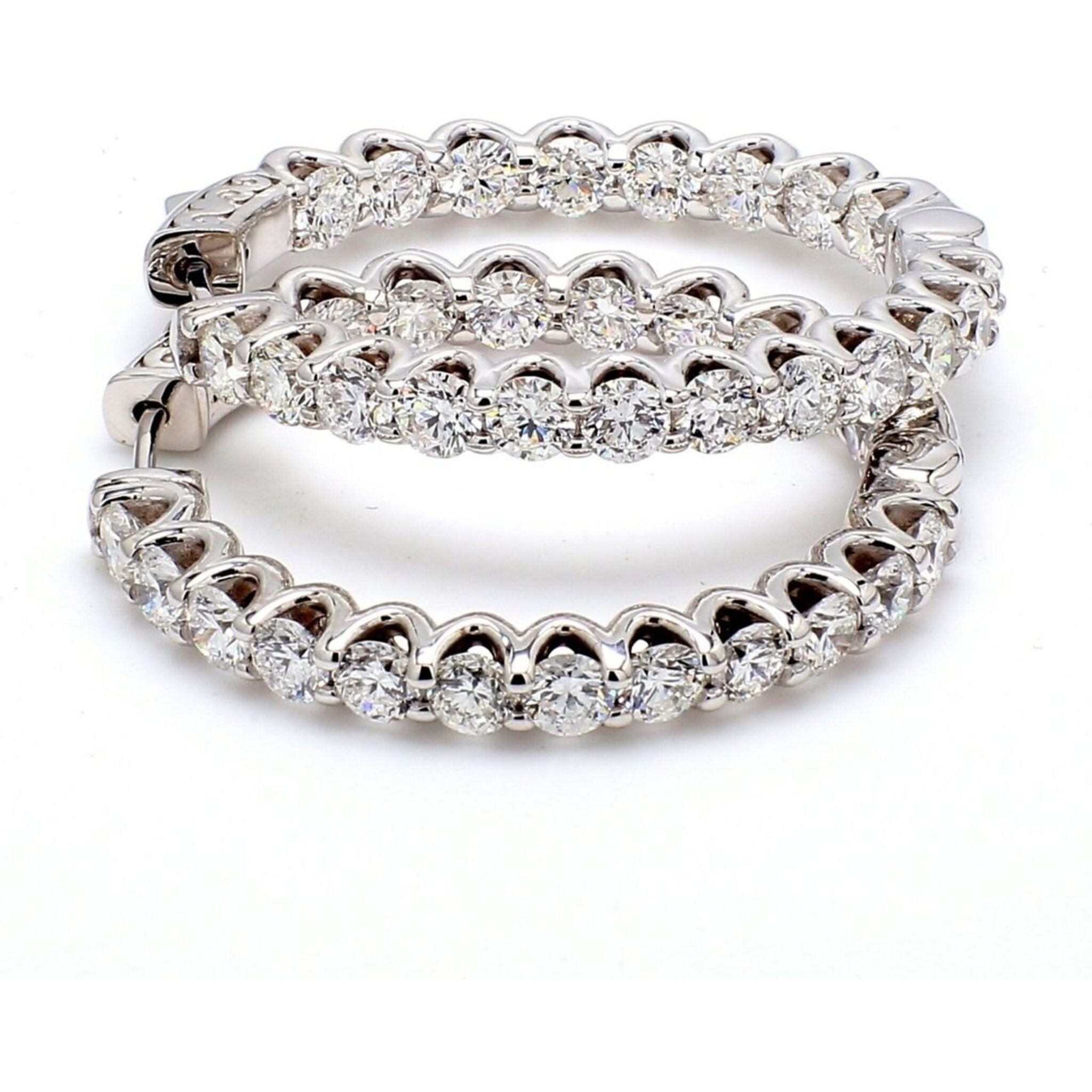 Ninacci 14K White Gold 0.50" Inside Out Hoop Earrings with U-Prong Set Round Diamonds - 0.65 Carat Total Diamond Weight
