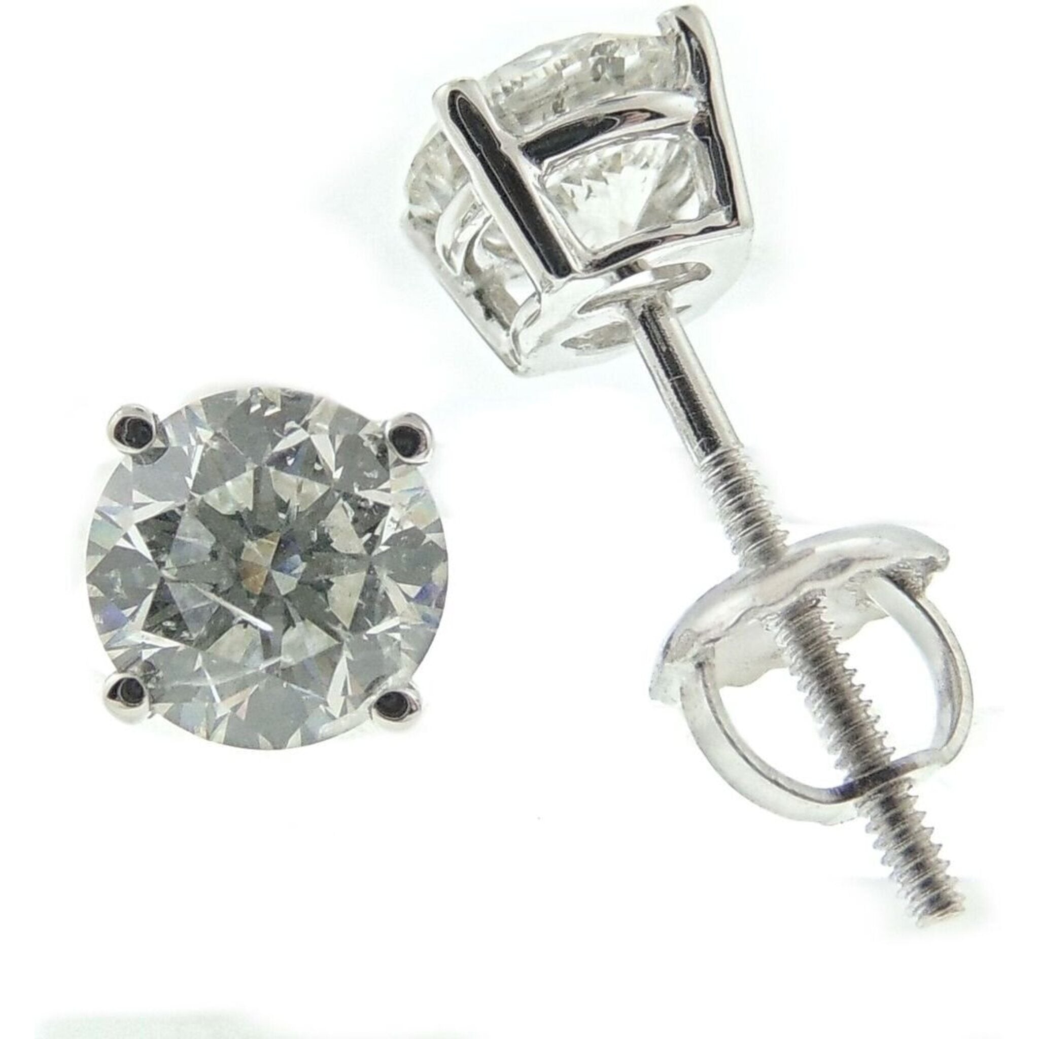 Ninacci 14K White Gold 0.60 Carats Round Diamond Screw Back Stud Earrings
