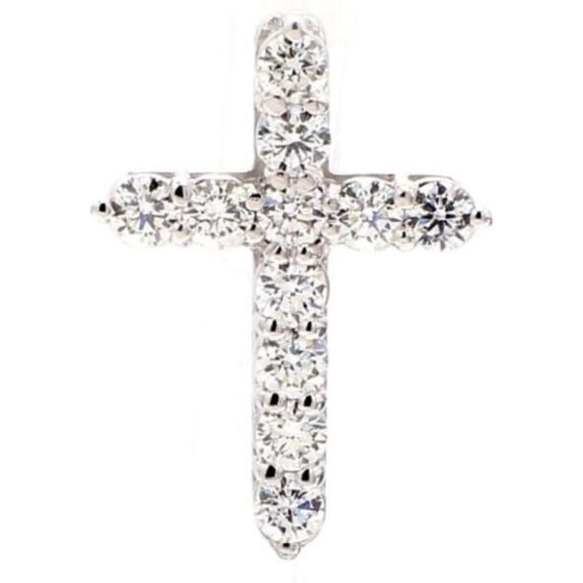 Ninacci 14K White Gold 0.75" Cross Pendant with 0.97 Carats Shared Prong Set Round Diamonds
