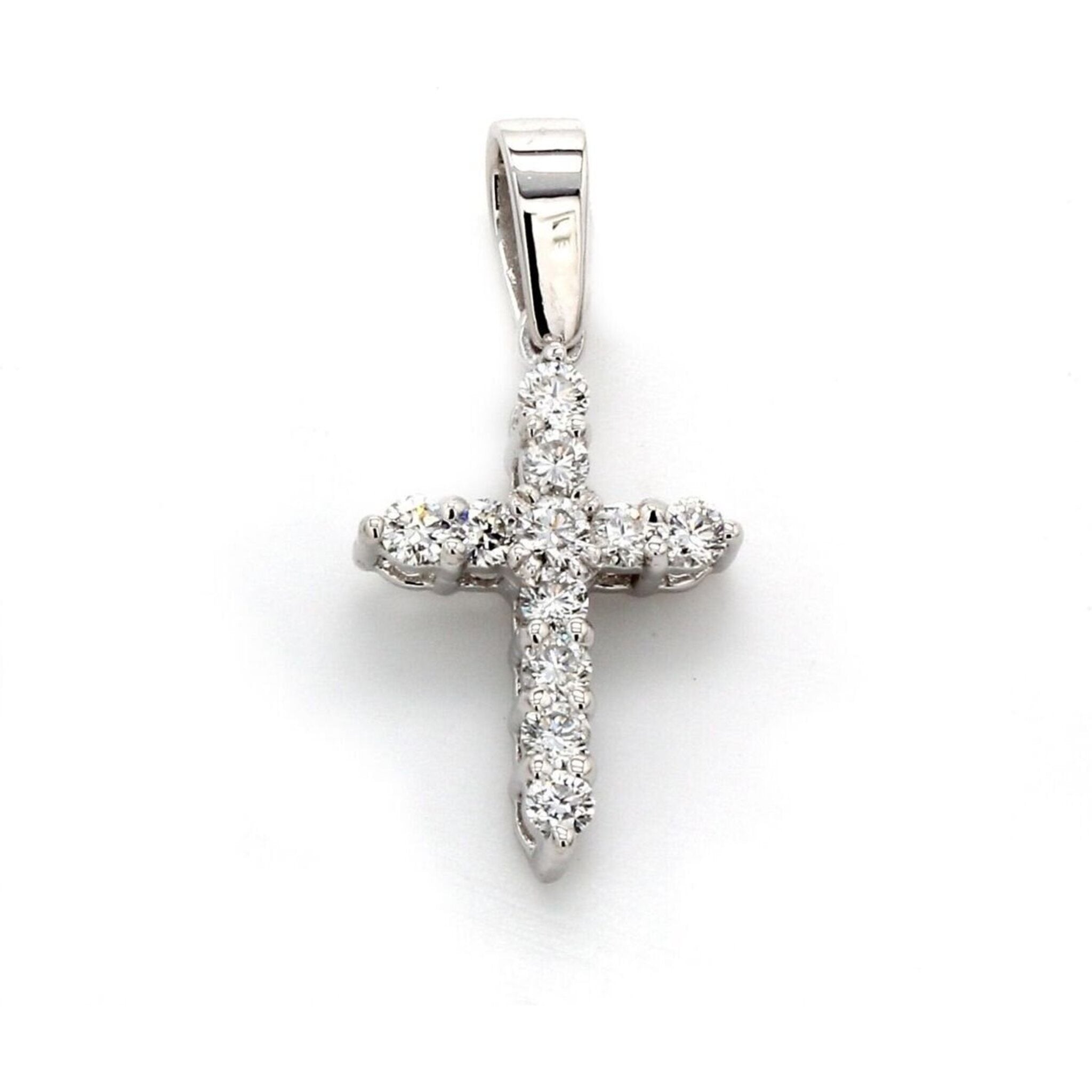 Ninacci 14K White Gold 0.75" Cross Pendant with Prong-Set Round Diamonds - 0.33 Carat Total Diamond Weight