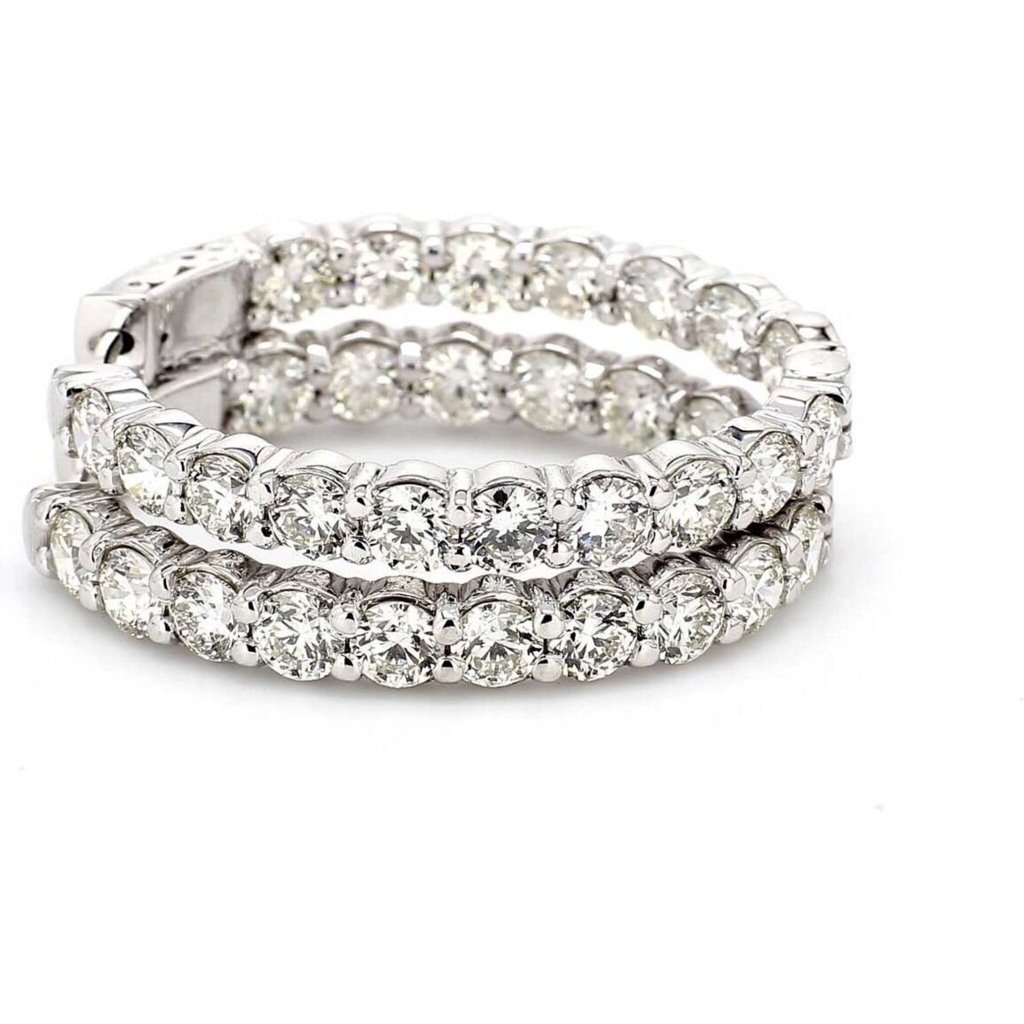 Ninacci 14K White Gold 0.75" Inside Out Hoop Earrings with 30 Prong-Set Round Diamonds - 1.50 Carat Total Diamond Weight