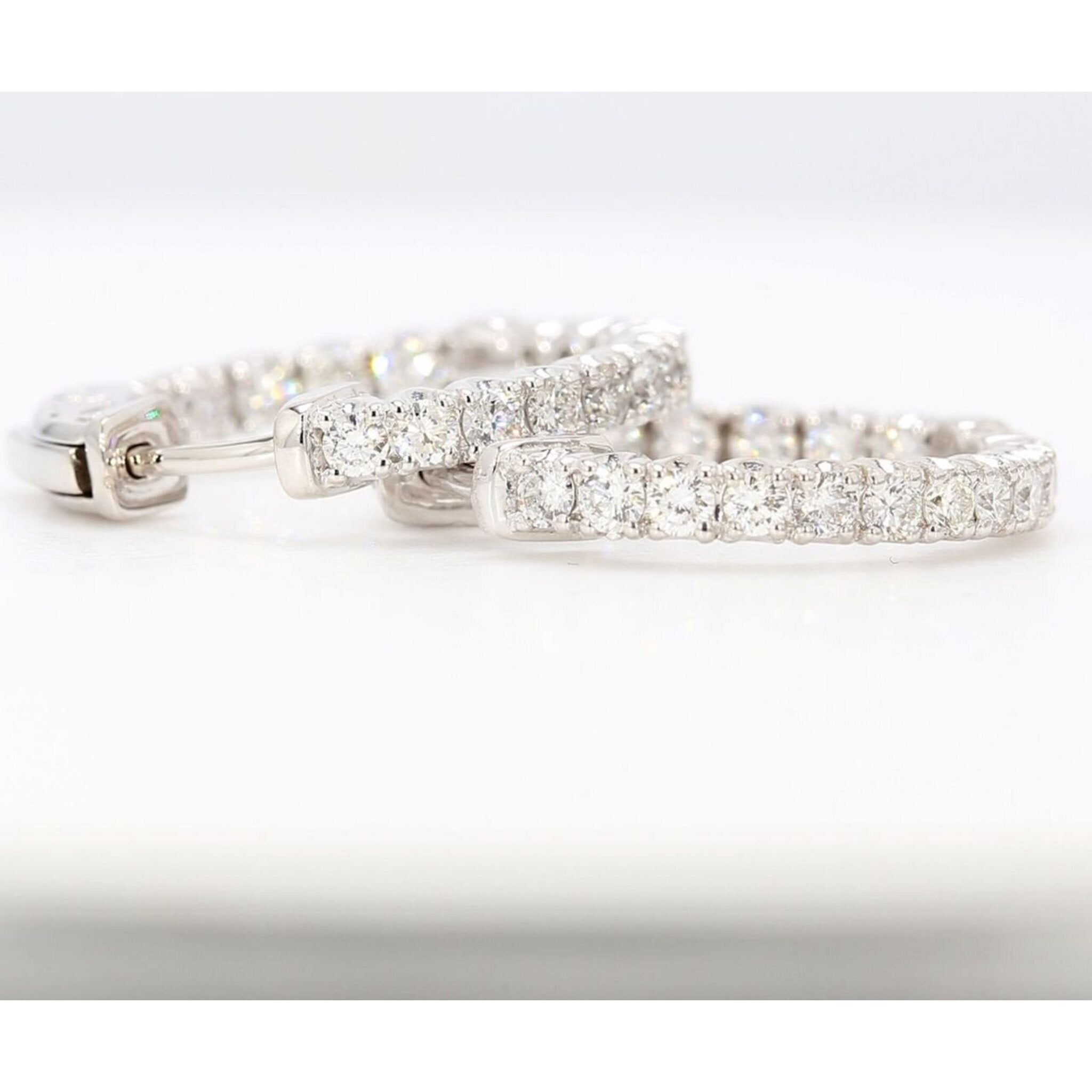 Ninacci 14K White Gold 0.75" Inside Out Hoop Earrings with 4-Prong Set Round Diamonds - 1.04 Carat Total Diamond Weight