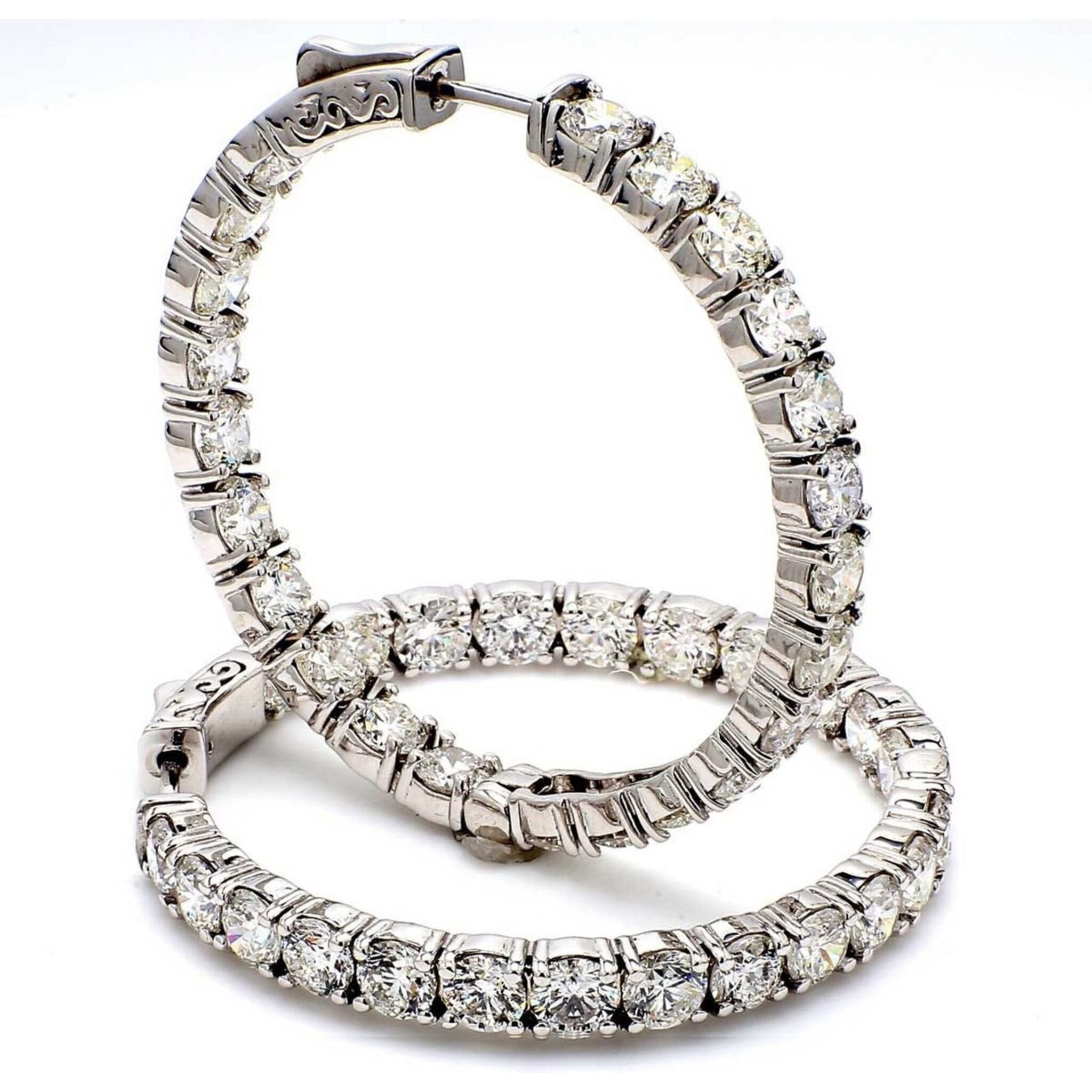 Ninacci 14K White Gold 0.75" Inside Out Hoop Earrings with 4-Prong Set Round Diamonds - 4.08 Carat Total Diamond Weight