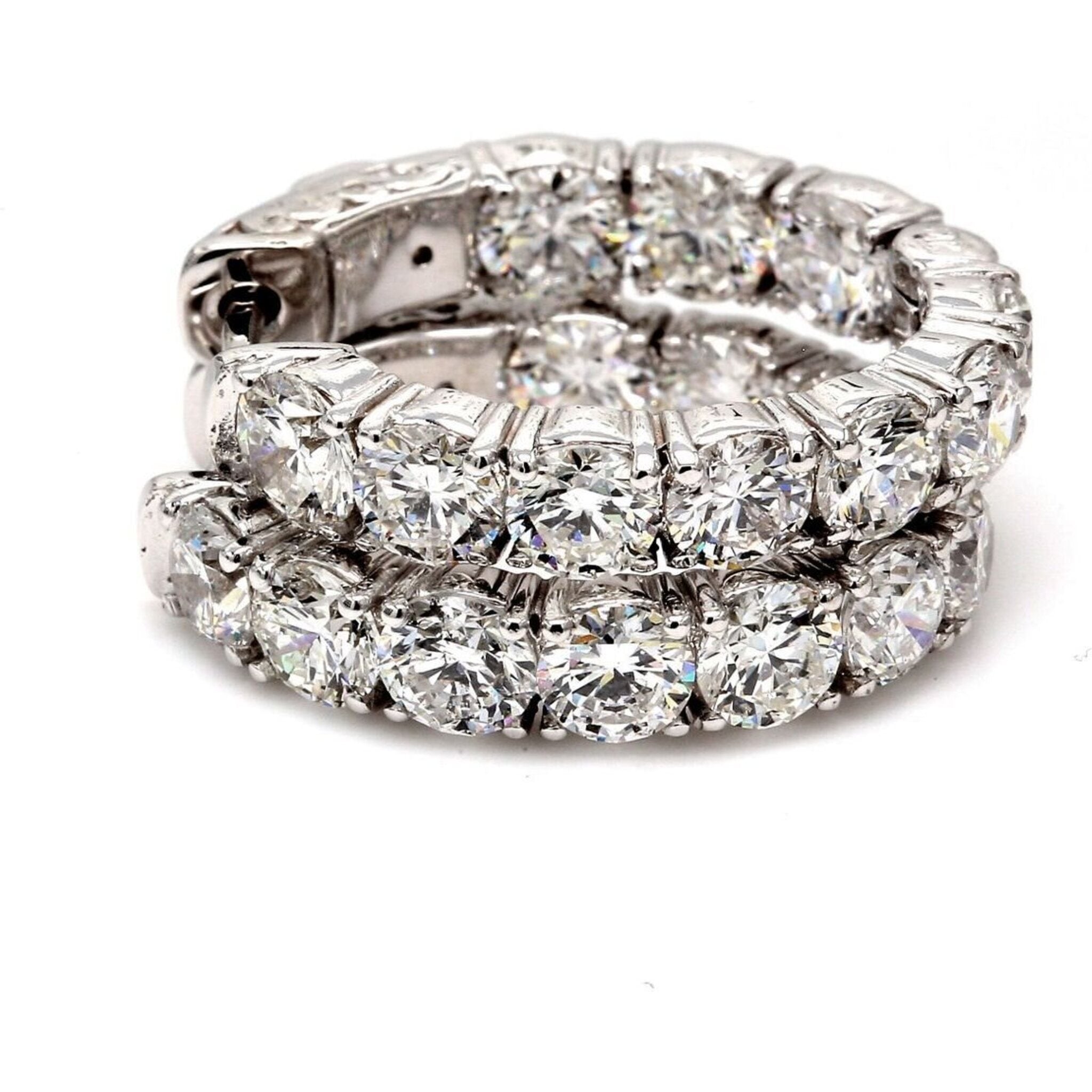 Ninacci 14K White Gold 0.75" Inside Out Hoop Earrings with 4-Prong Set Round Diamonds - 5.00 Carat Total Diamond Weight