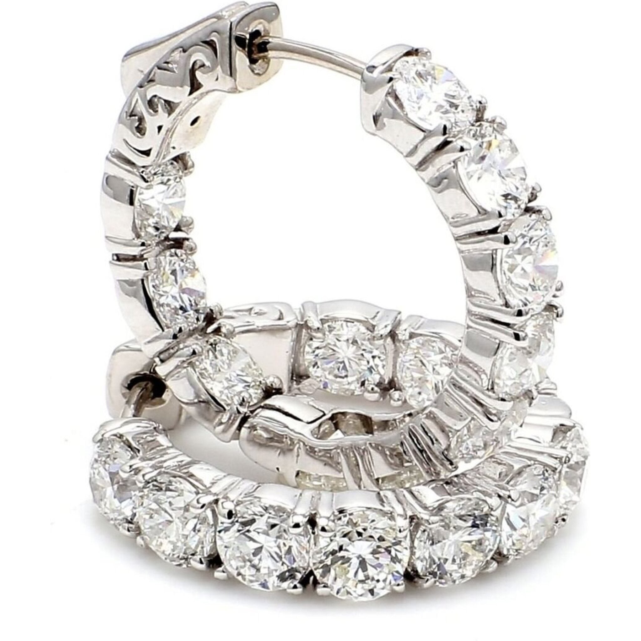 Ninacci 14K White Gold 0.75" Inside Out Hoop Earrings with 5.31 Carat Total Diamond Weight and Special Spring Lock