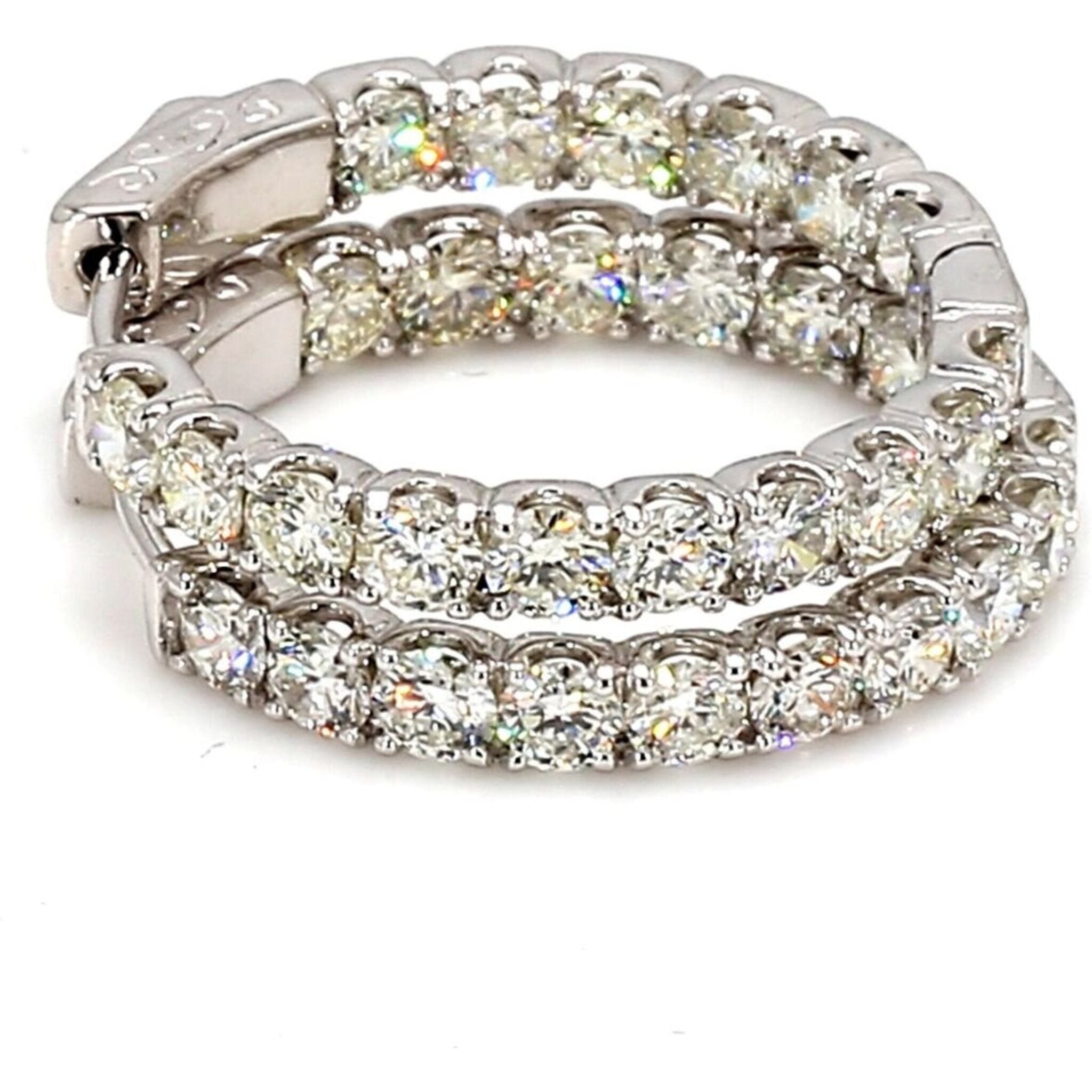 Ninacci 14K White Gold 0.75" Inside Out Hoop Earrings with Prong Set Round Diamonds - 3.14 Carat Total Diamond Weight
