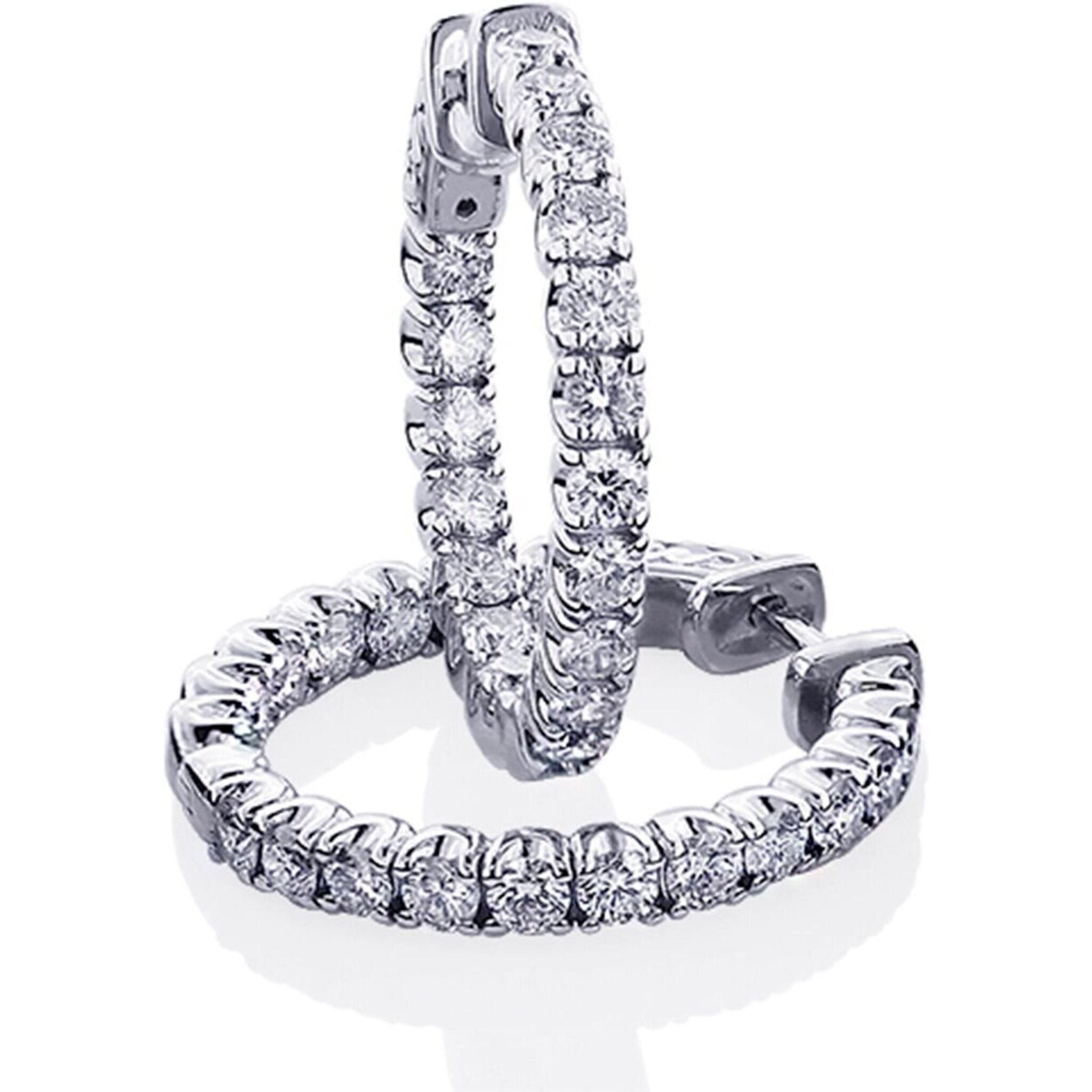 Ninacci 14K White Gold 0.75" Inside Out Hoop Earrings with U-Prong Set Round Diamonds - 1.16 Carat Total Diamond Weight