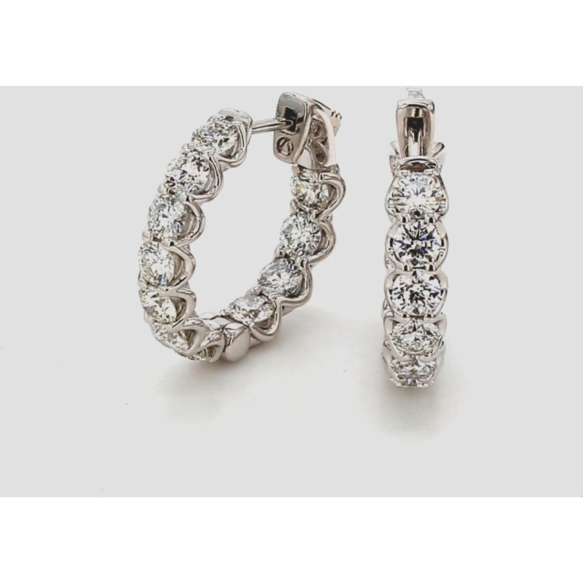 Ninacci 14K White Gold 0.75" Inside Out Hoop Earrings with U-Prong Set Round Diamonds - 3.67 Carat Total Diamond Weight