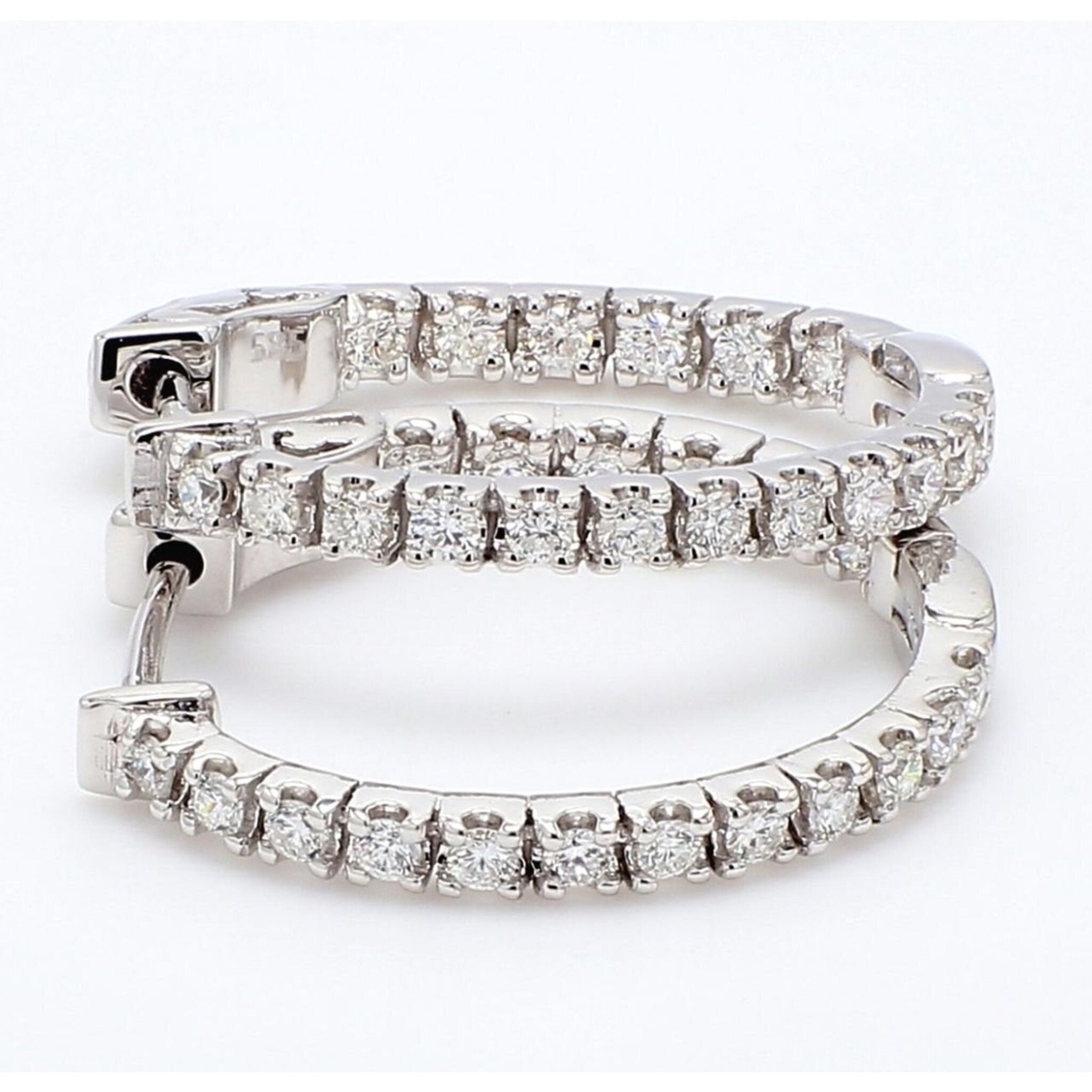 Ninacci 14K White Gold 0.75" Oval Shape Inside Out Hoop Earrings with 4-Prong Set Round Diamonds - 0.79 Carat Total Diamond Weight