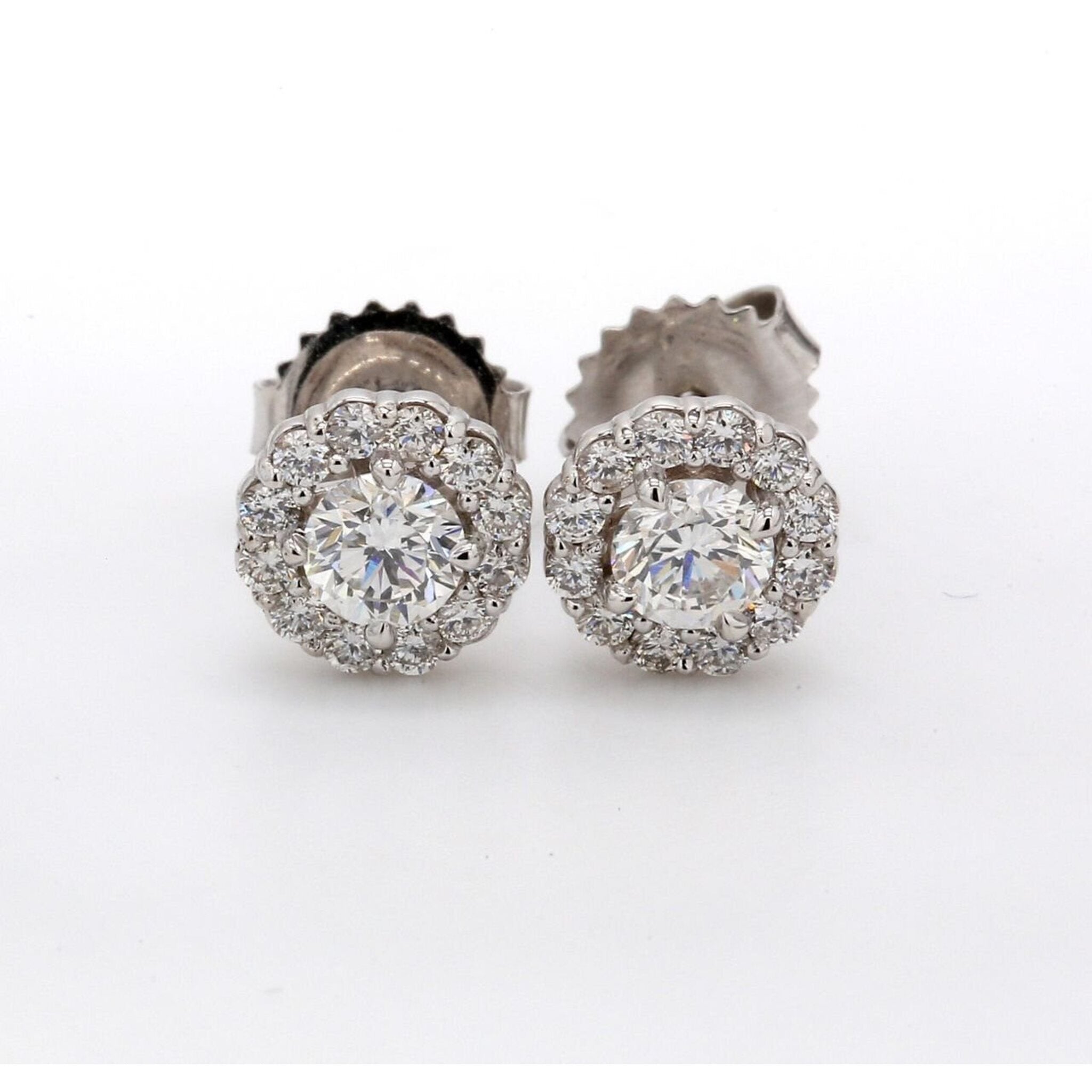 Ninacci 14K White Gold 0.97 Carats Push Back Halo Stud Diamond Earrings