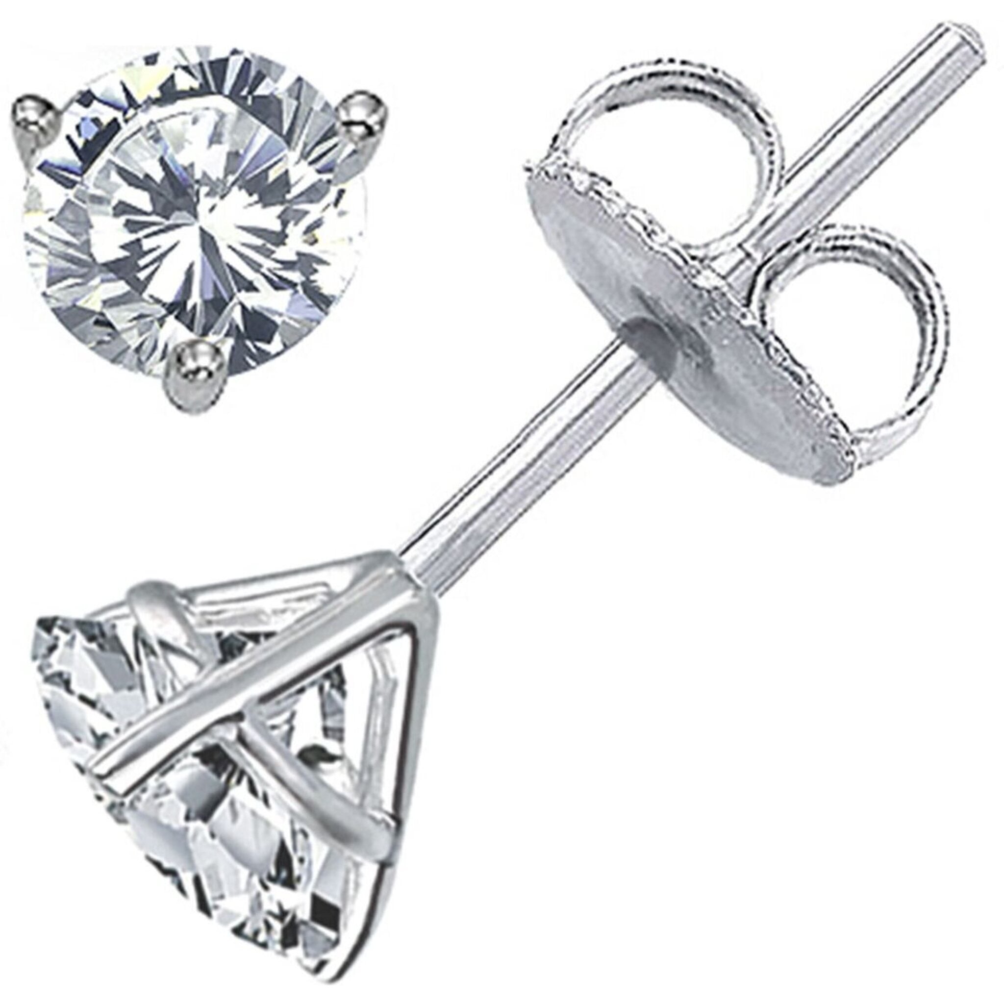 Ninacci 14K White Gold 1.01 Carats Push Back Stud Diamond Earrings