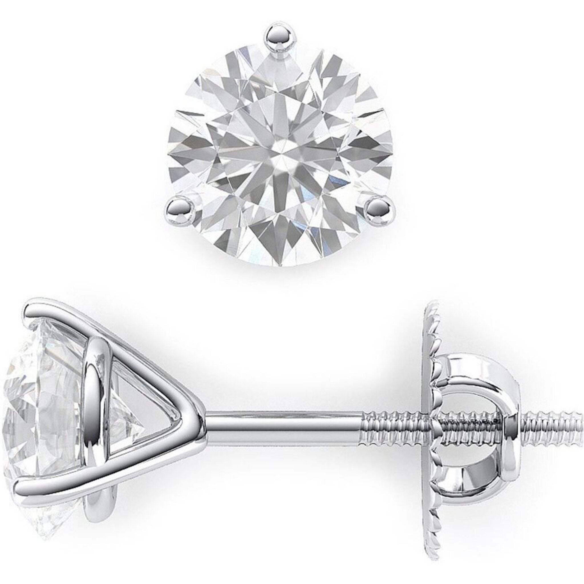 Ninacci 14K White Gold 1.20 Carat Total Diamond Weight Screw Back Stud Earrings with D-E/SI1-SI2 Round Diamonds
