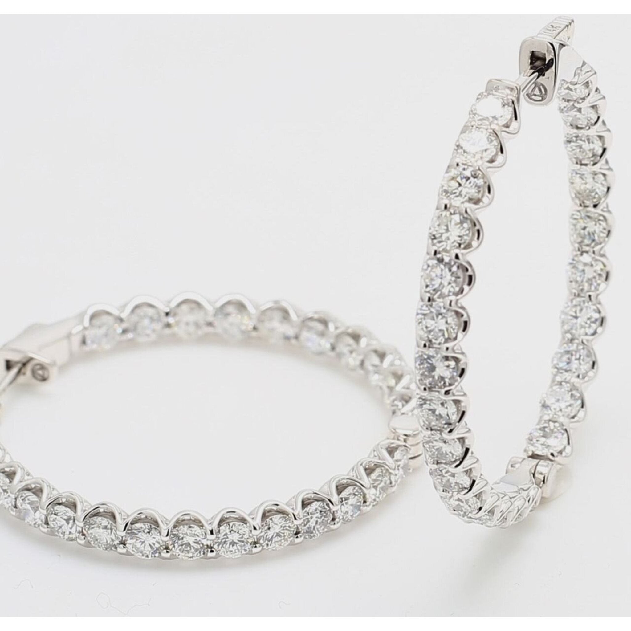 Ninacci 14K White Gold 1.20" Inside Out Hoop Earrings with 5.25 Carats U-Prong Set Diamonds