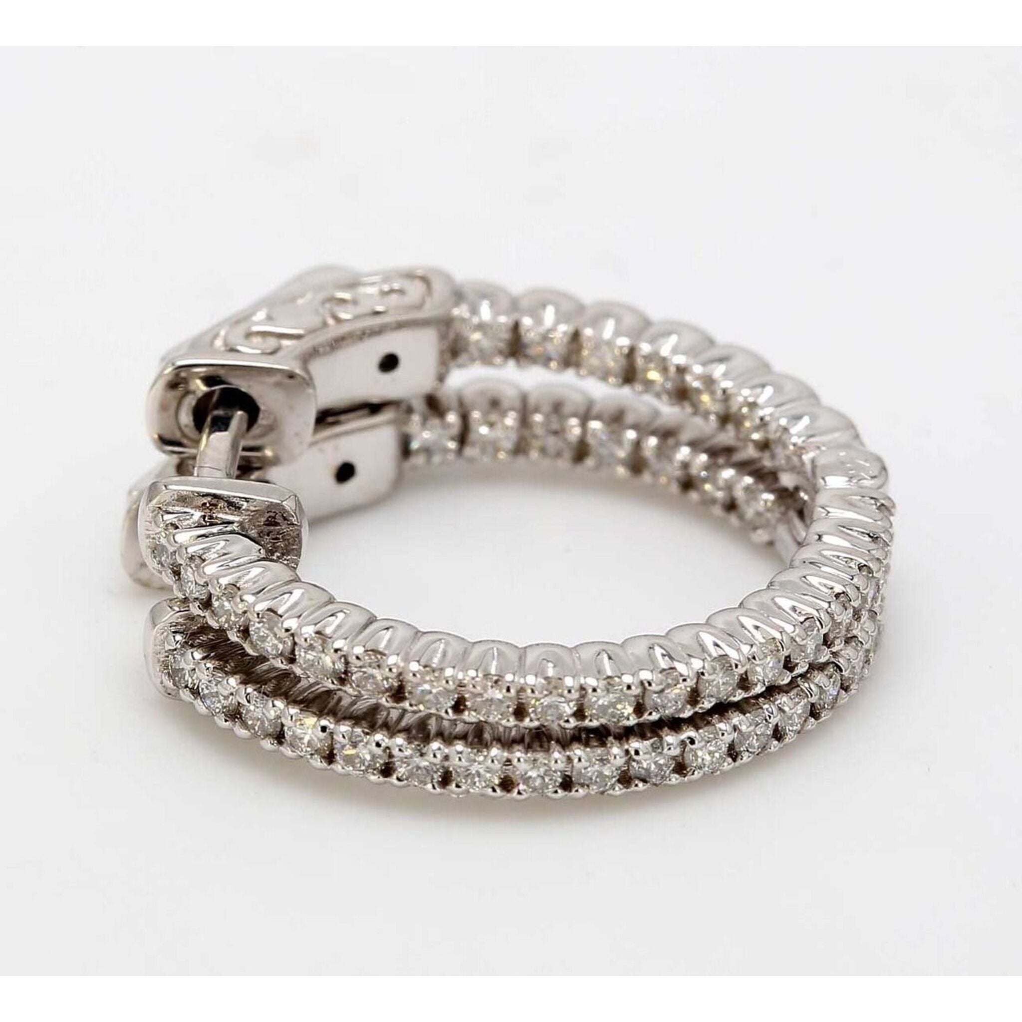Ninacci 14K White Gold 1.25" Inside Out Hoop Earrings with 34 Round Diamonds - 1.38 Carat Total Diamond Weight