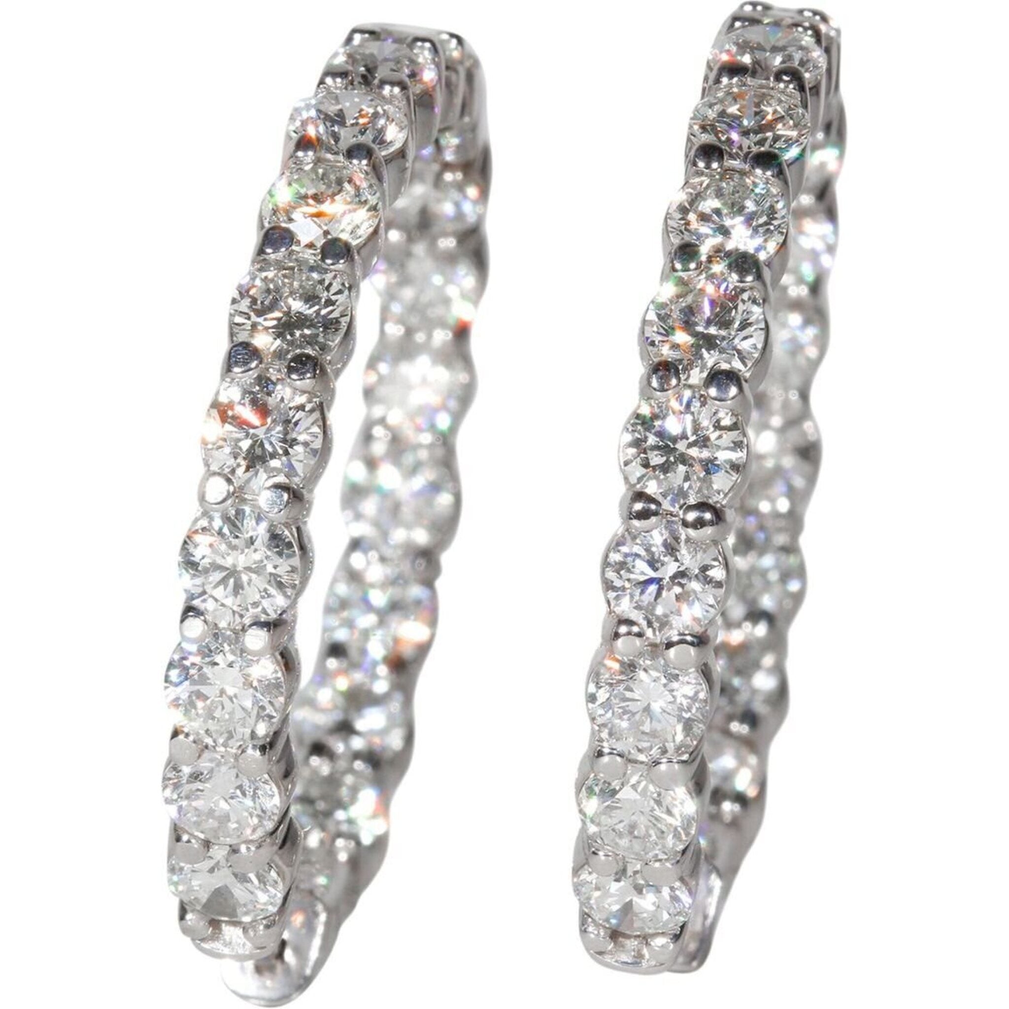 Ninacci 14K White Gold 1.25" Inside Out Hoop Earrings with 6.88 Carats Round Diamonds