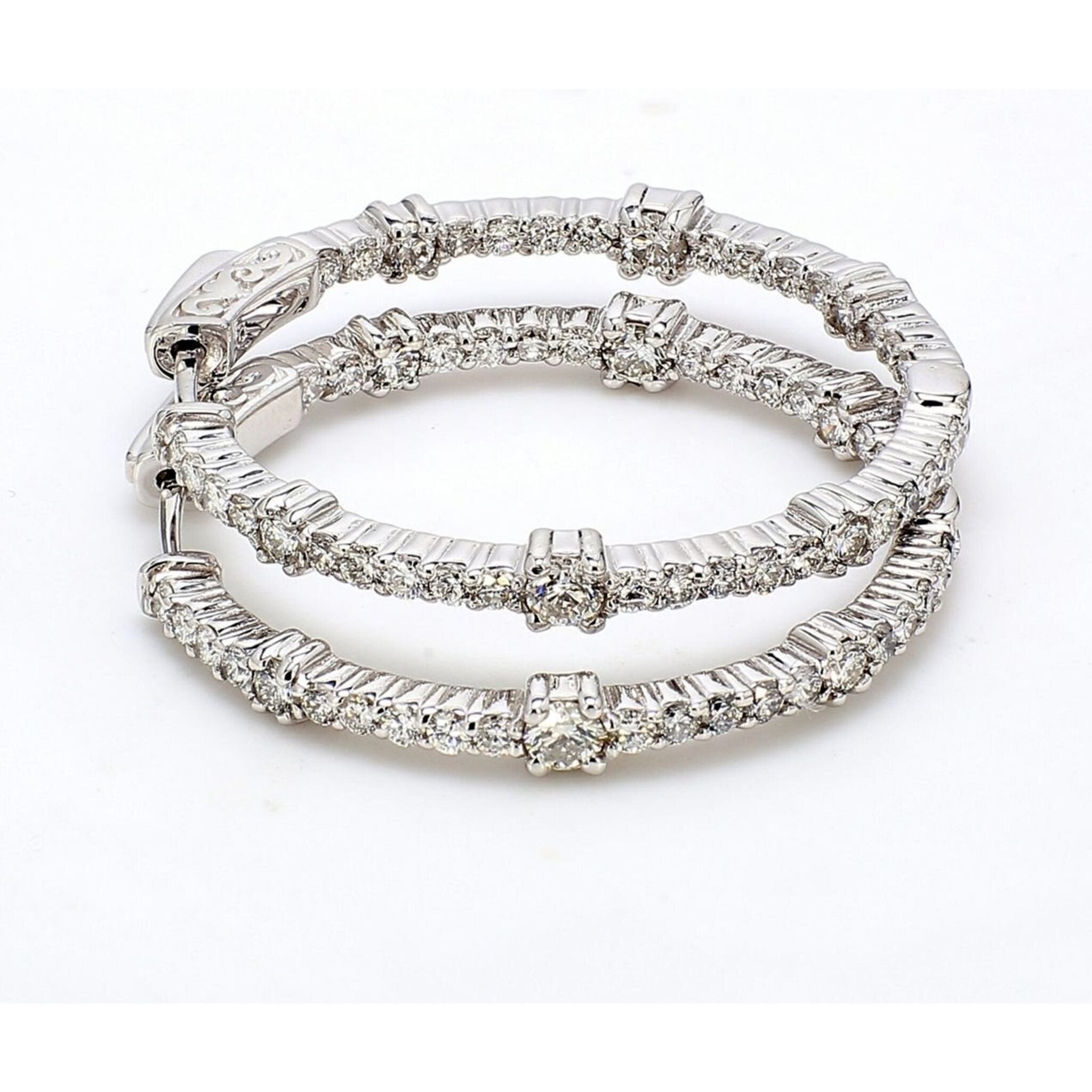 Ninacci 14K White Gold 1.25" Inside Out Hoop Earrings with Prong Set Round Diamonds - 2.07 Carat Total Diamond Weight