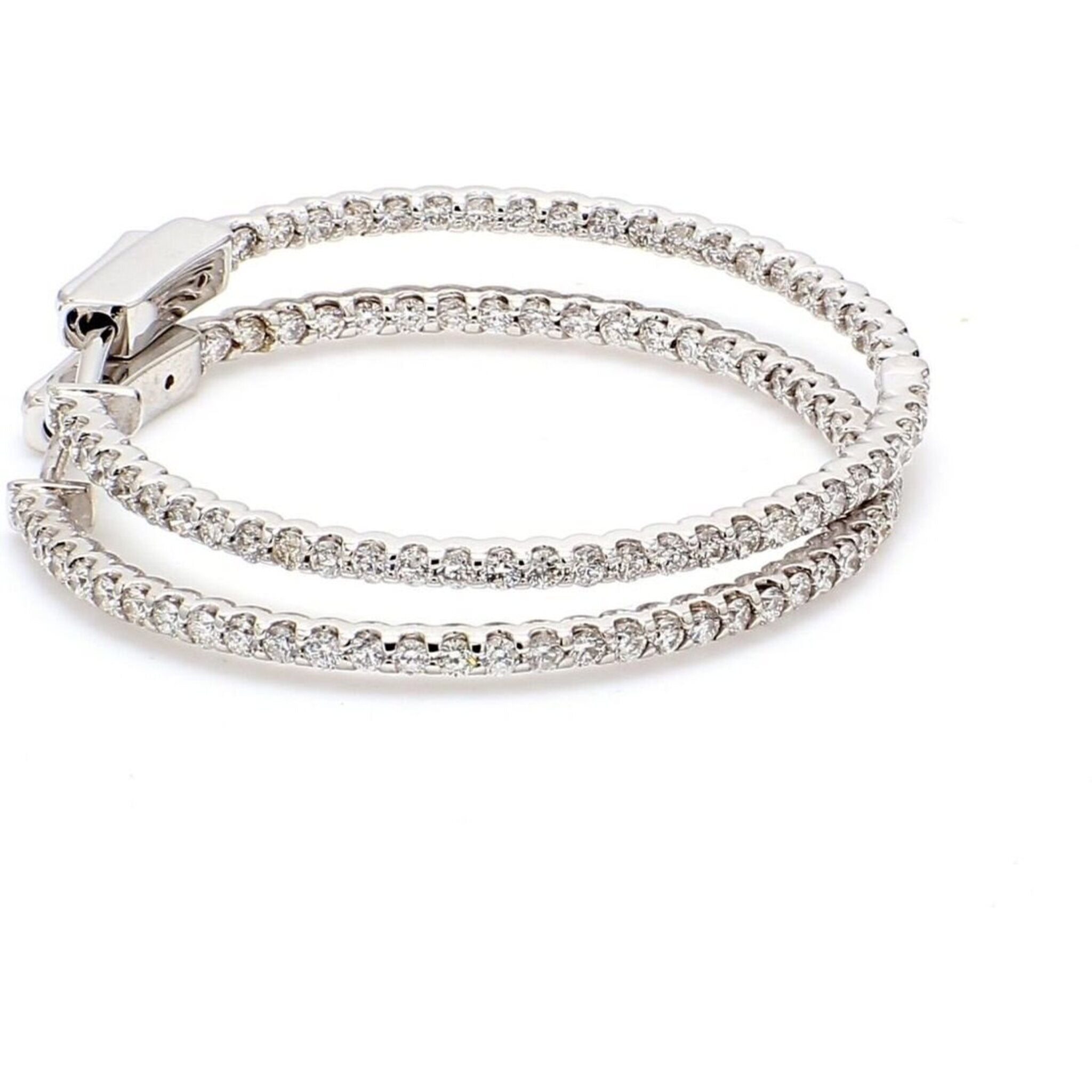 Ninacci 14K White Gold 1.25" Inside Out Hoop Earrings with U-Prong Set Round Diamonds - 1.17 Carat Total Diamond Weight