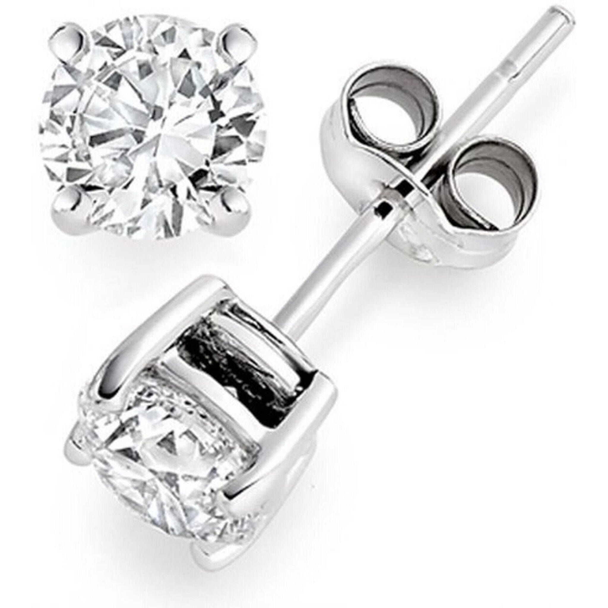Ninacci 14K White Gold 1.42 Carats Round Diamond Push Back Stud Earrings