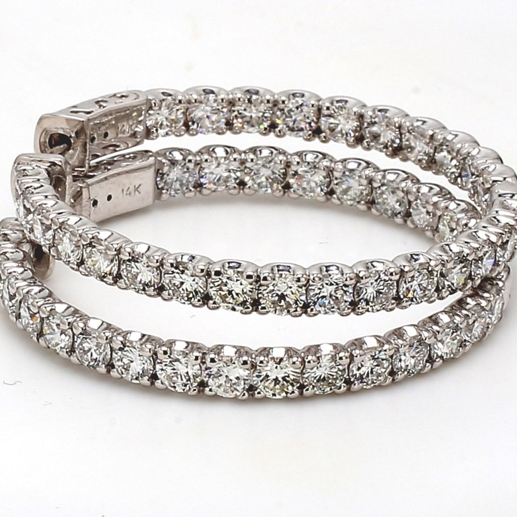 Ninacci 14K White Gold 1.5" Inside Out Hoop Earrings with U-Prong Set Round Diamonds - 5.53 Carat Total Diamond Weight