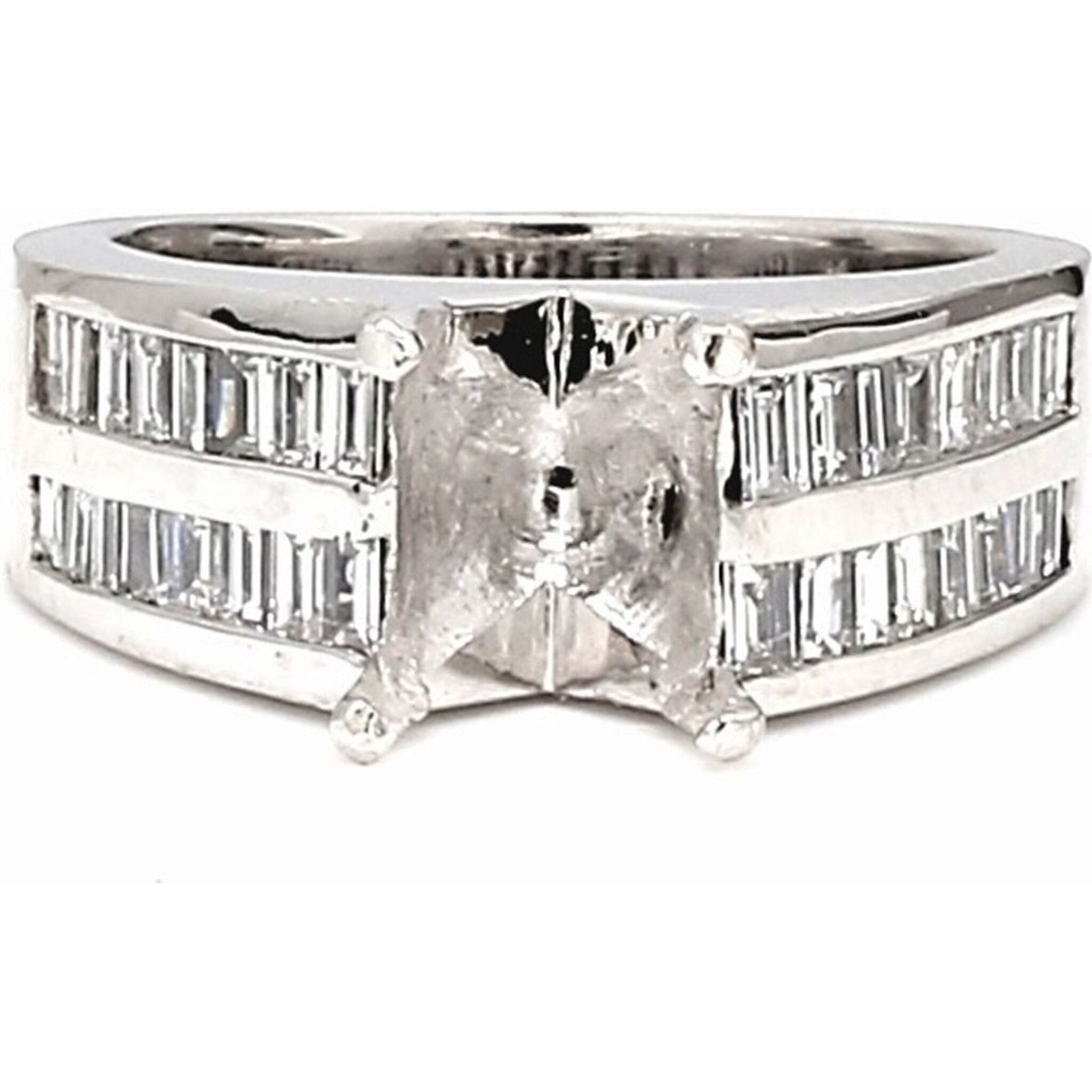 Ninacci 14K White Gold 1.50 Carats Two-Row Baguette Diamond Semi-Mount Ring - Size 7.75