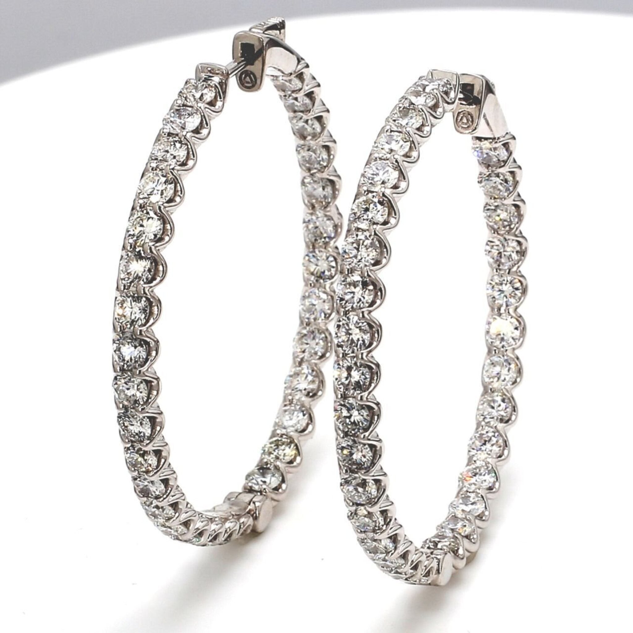 Ninacci 14K White Gold 1.50" Inside Out Hoop Earrings with 6.51 Carats U-Prong Set Diamonds