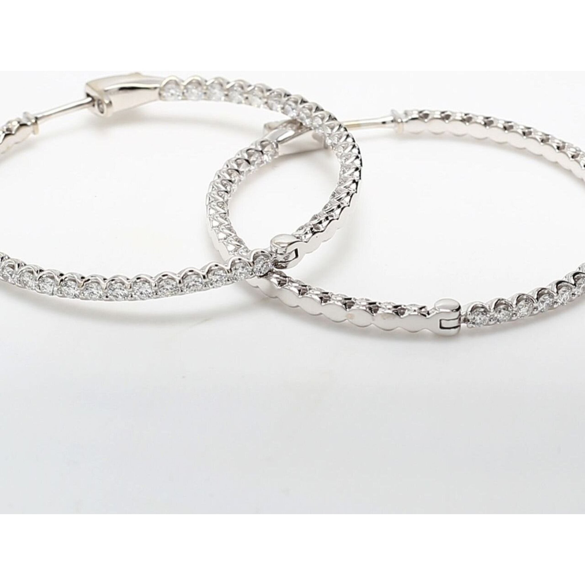 Ninacci 14K White Gold 1.50" Inside Out Hoop Earrings with 90 Round Diamonds - 2.77 Carat Total Diamond Weight