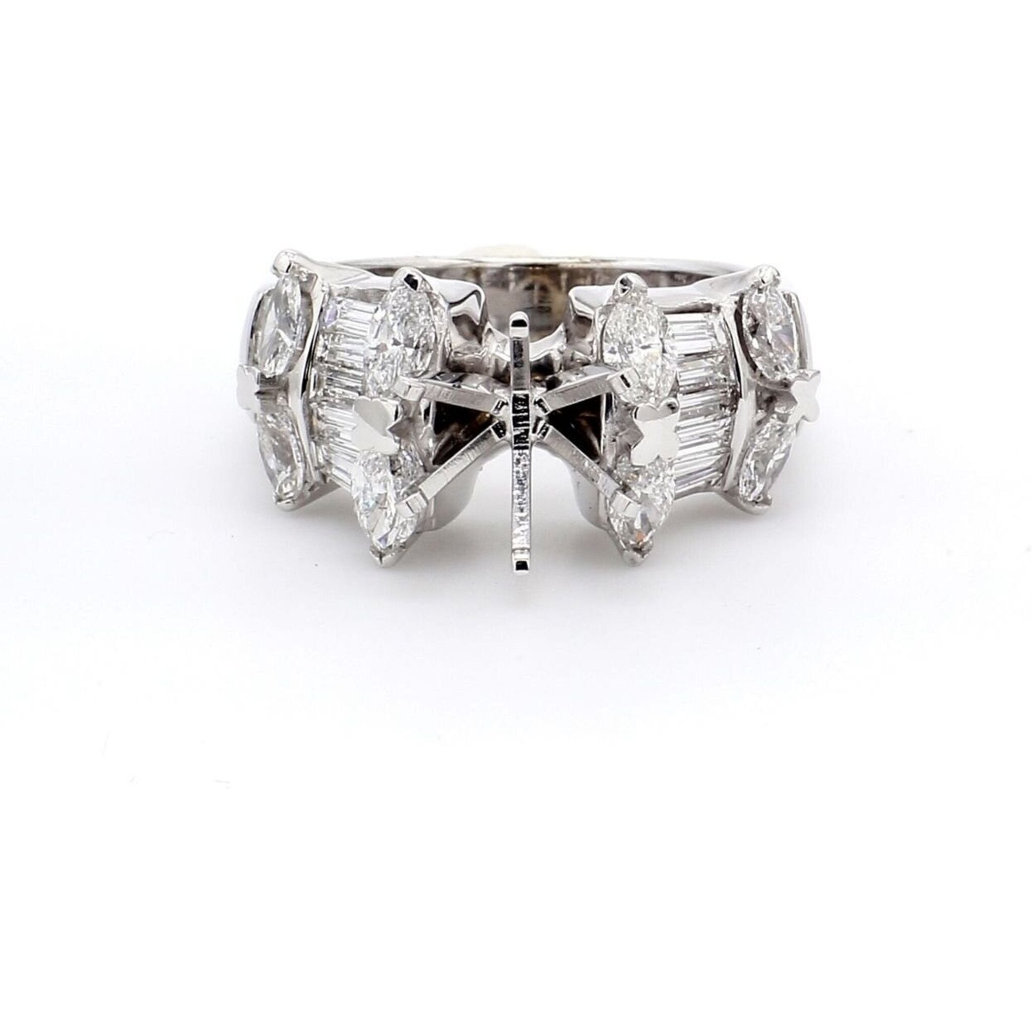 Ninacci 14K White Gold 1.87 Carats Marquise & Baguette Diamond Semi-Mount Ring