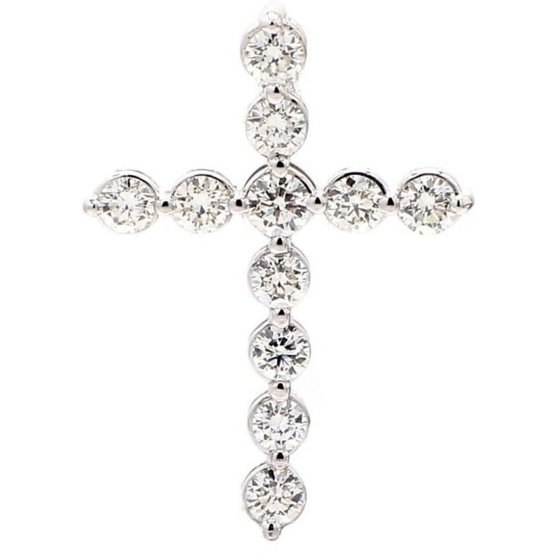 Ninacci 14K White Gold 1" Cross Pendant with 1.22 Carats Round Diamonds - Symbol of Faith and Timeless Beauty