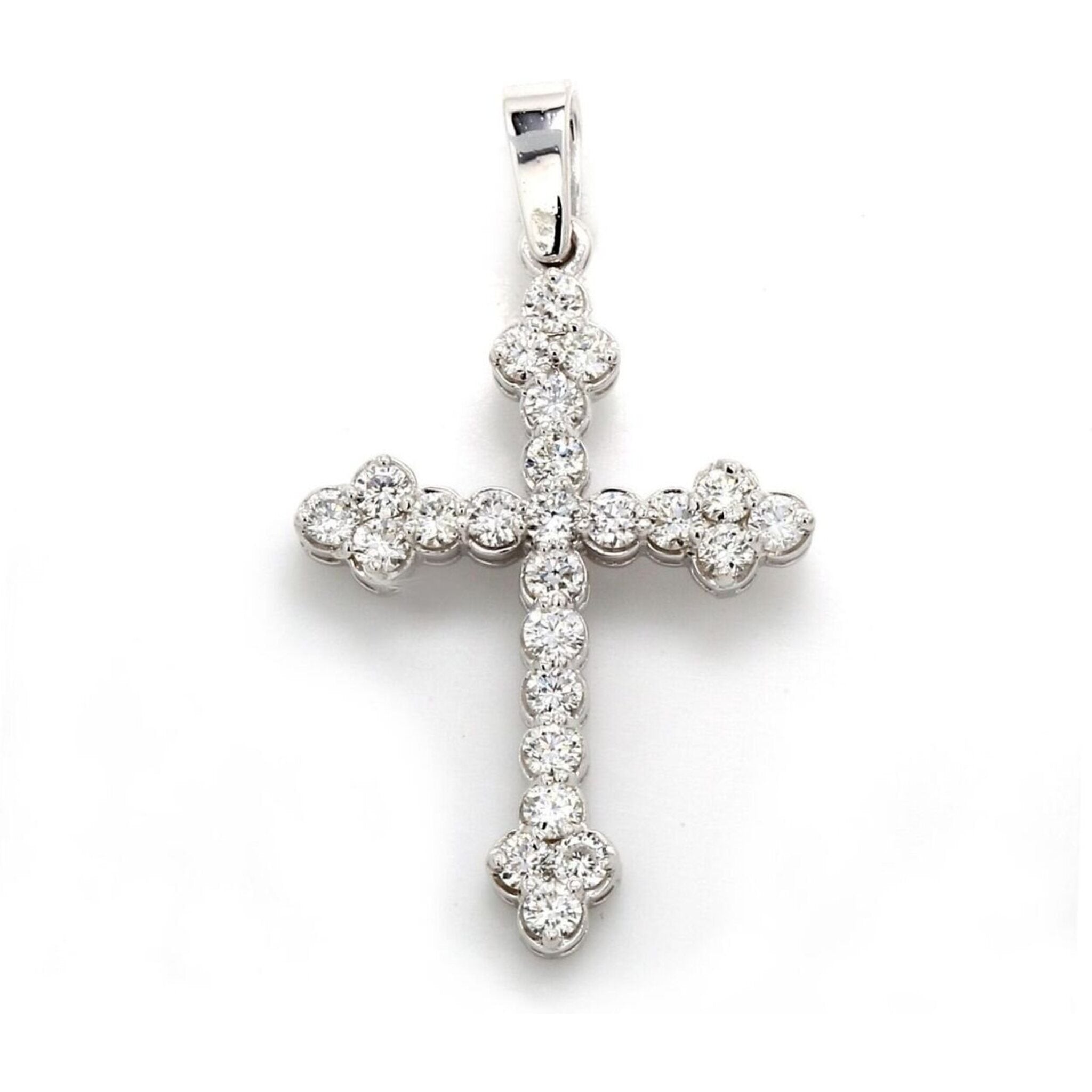 Ninacci 14K White Gold 1" Cross Pendant with 24 Round Diamonds - 0.72 Carat Total Diamond Weight