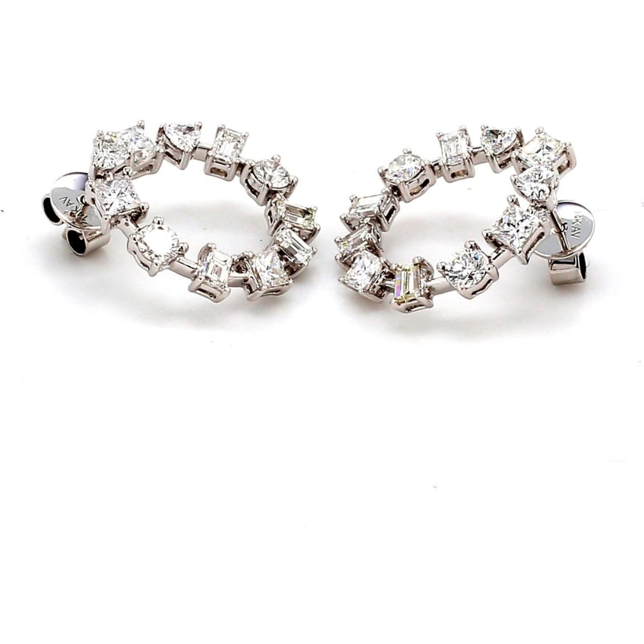 Ninacci 14K White Gold 1" Hoop Earrings with Prong-Set Assorted Shape Diamonds - 3.55 Carat Total Diamond Weight