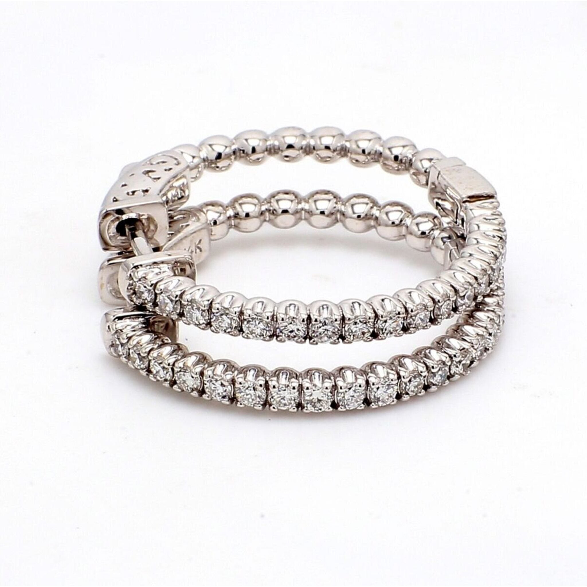 Ninacci 14K White Gold 1" Hoop Earrings with U-Prong Set Round Diamonds - 0.77 Carat Total Diamond Weight