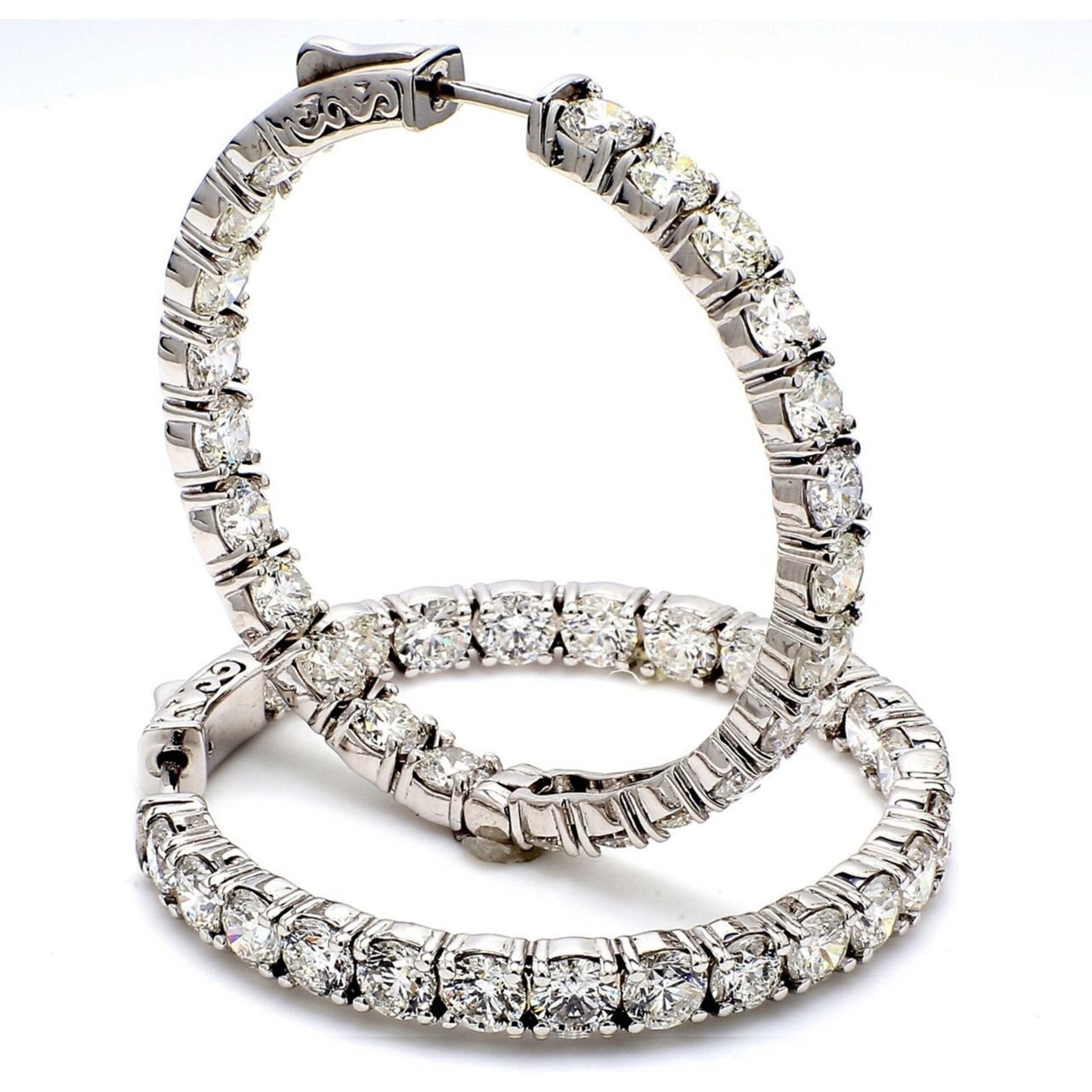 Ninacci 14K White Gold 1" Inside Out Hoop Earrings with 40 Prong Set Round Diamonds - 5.24 Carat Total Diamond Weight
