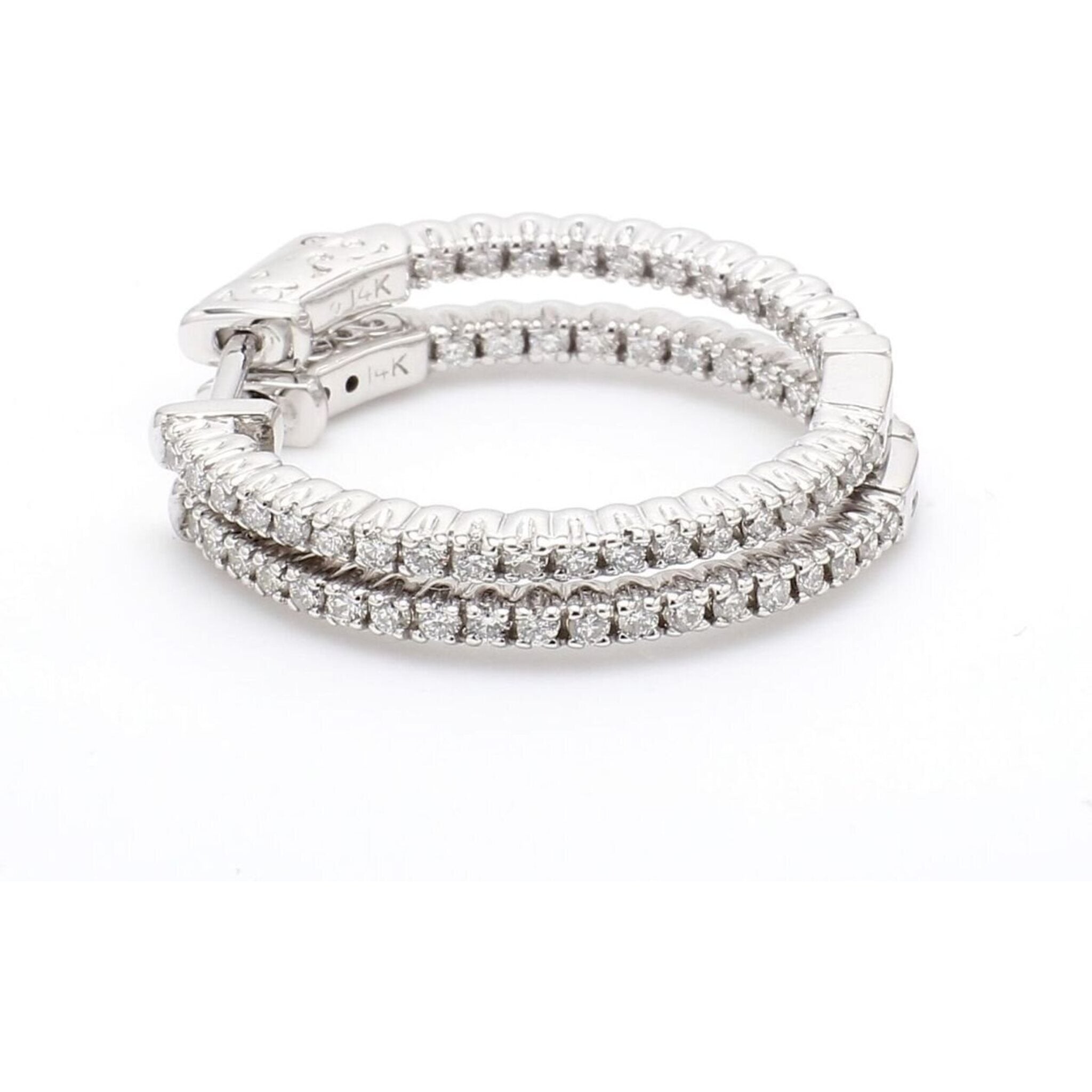 Ninacci 14K White Gold 1" Inside Out Hoop Earrings with Prong Set Round Diamonds - 0.69 Carat Total Diamond Weight