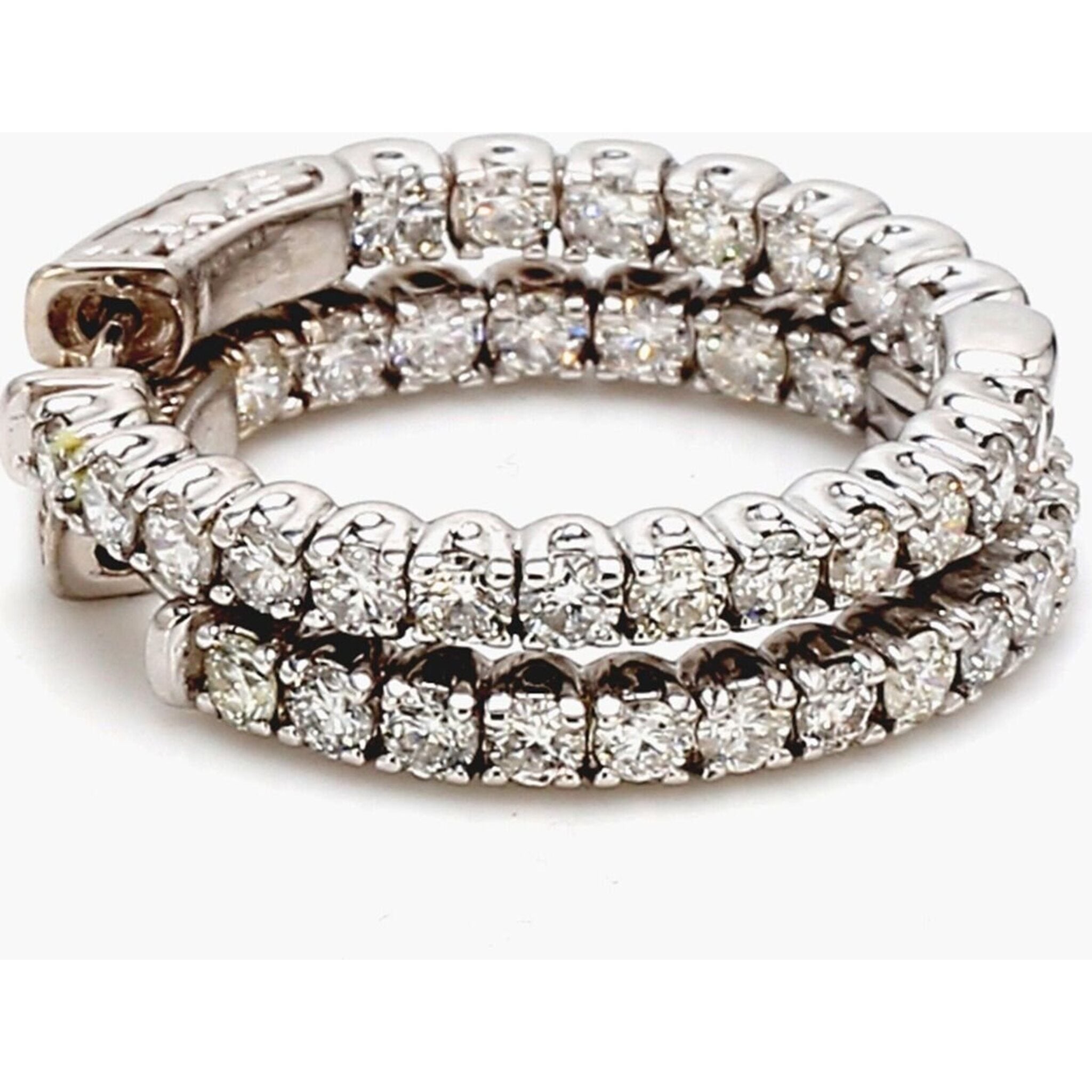 Ninacci 14K White Gold 1" Inside Out Hoop Earrings with Prong Set Round Diamonds - 2.02 Carat Total Diamond Weight