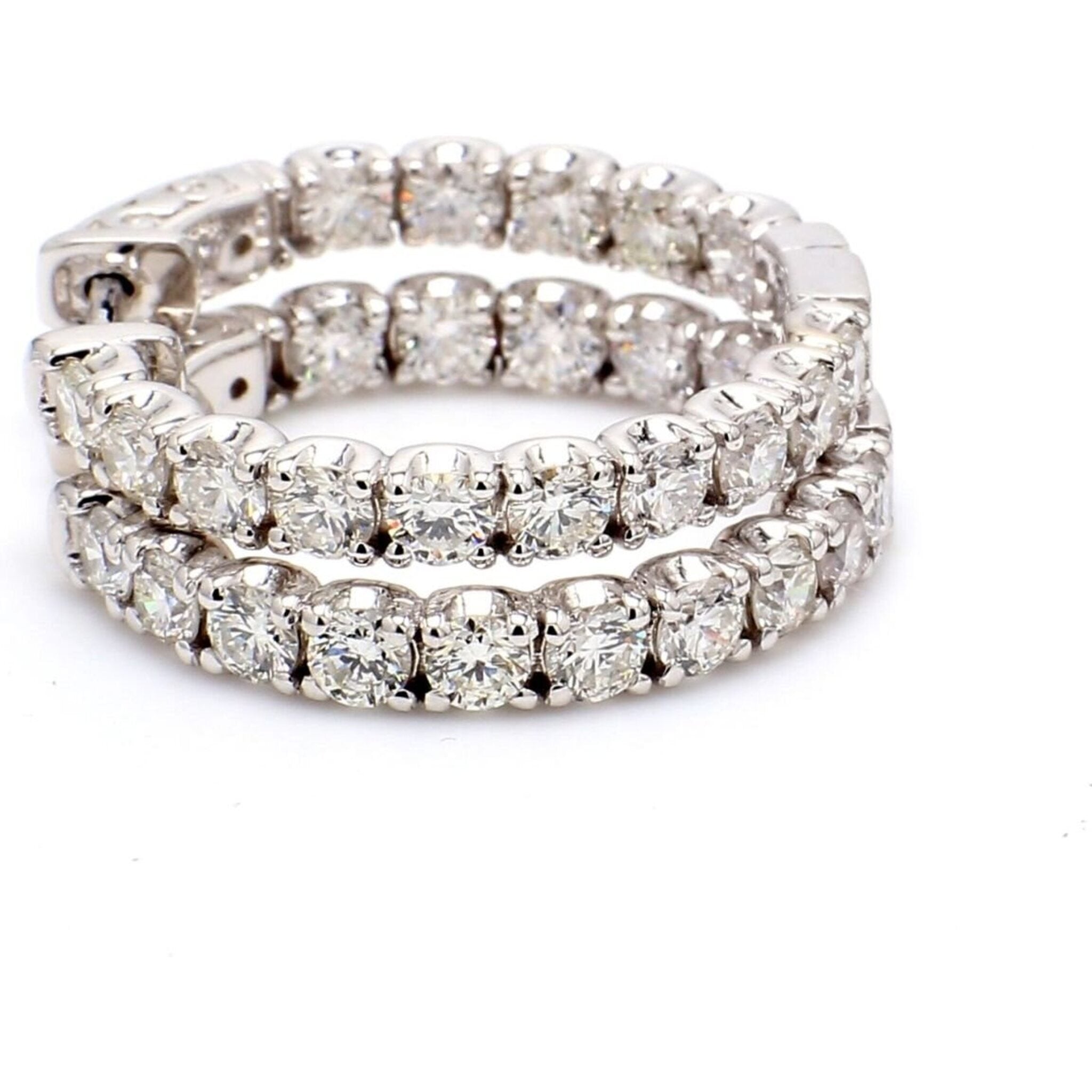 Ninacci 14K White Gold 1" Inside Out Hoop Earrings with U-Prong Set Round Diamonds - 3.18 Carat Total Diamond Weight