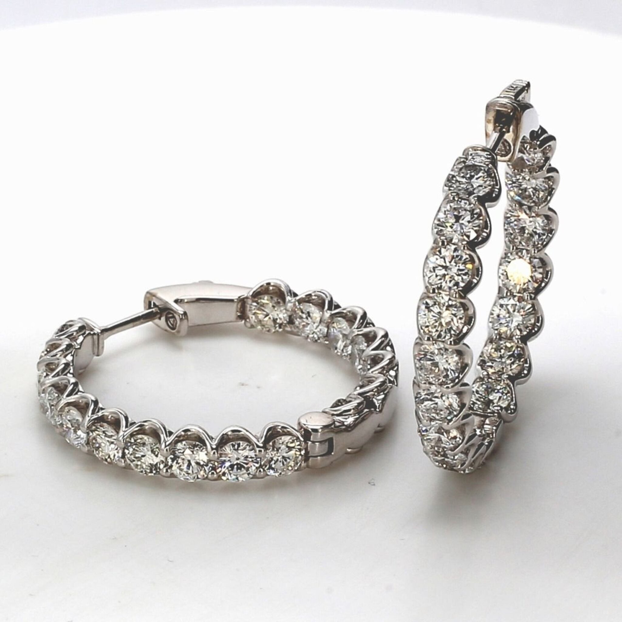 Ninacci 14K White Gold 1" Inside Out Hoop Earrings with U-Prong Set Round Diamonds - 5.78 Carat Total Diamond Weight